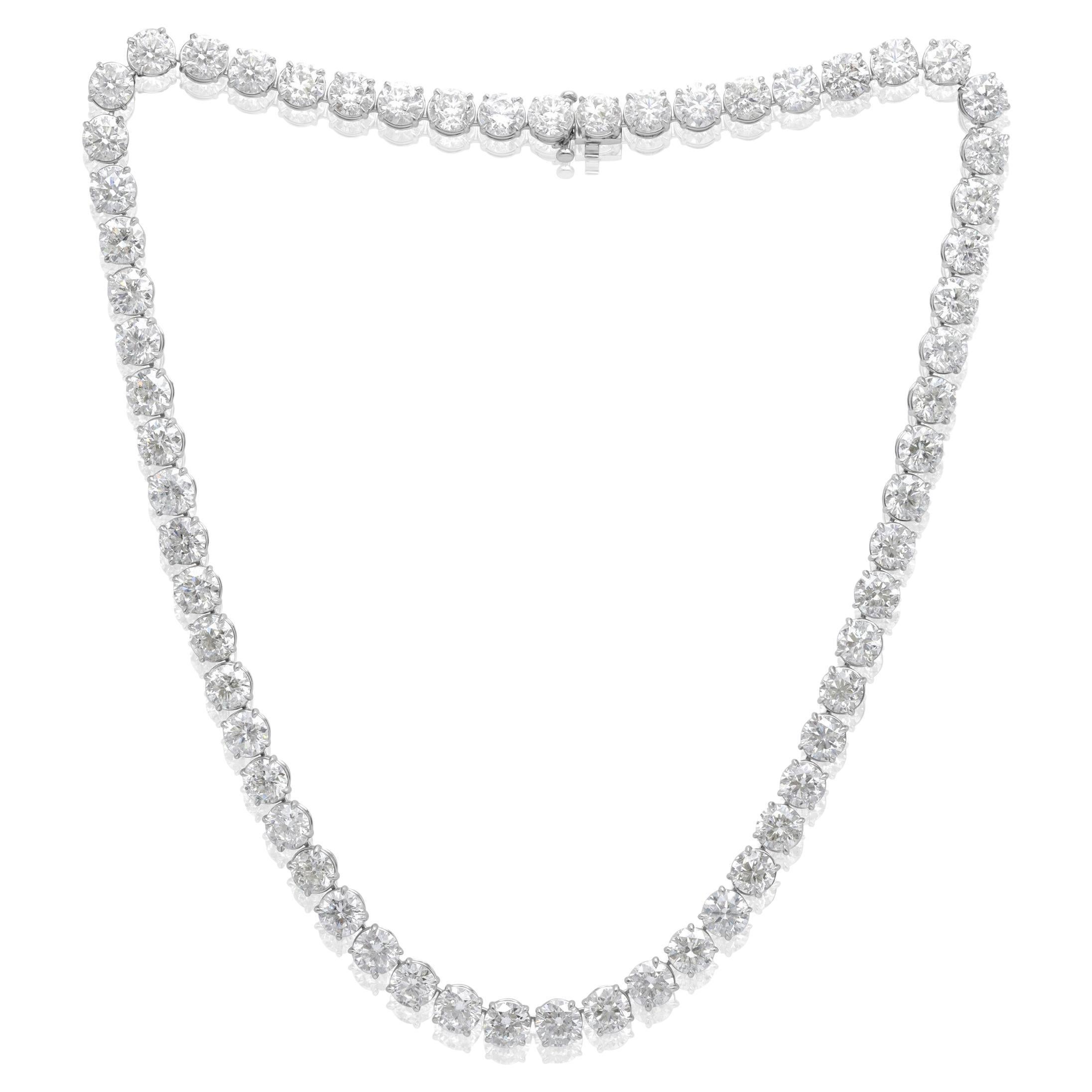 Diana M. Platinum Tennis Necklace Featuring 61.16 cts of Round Diamonds  For Sale