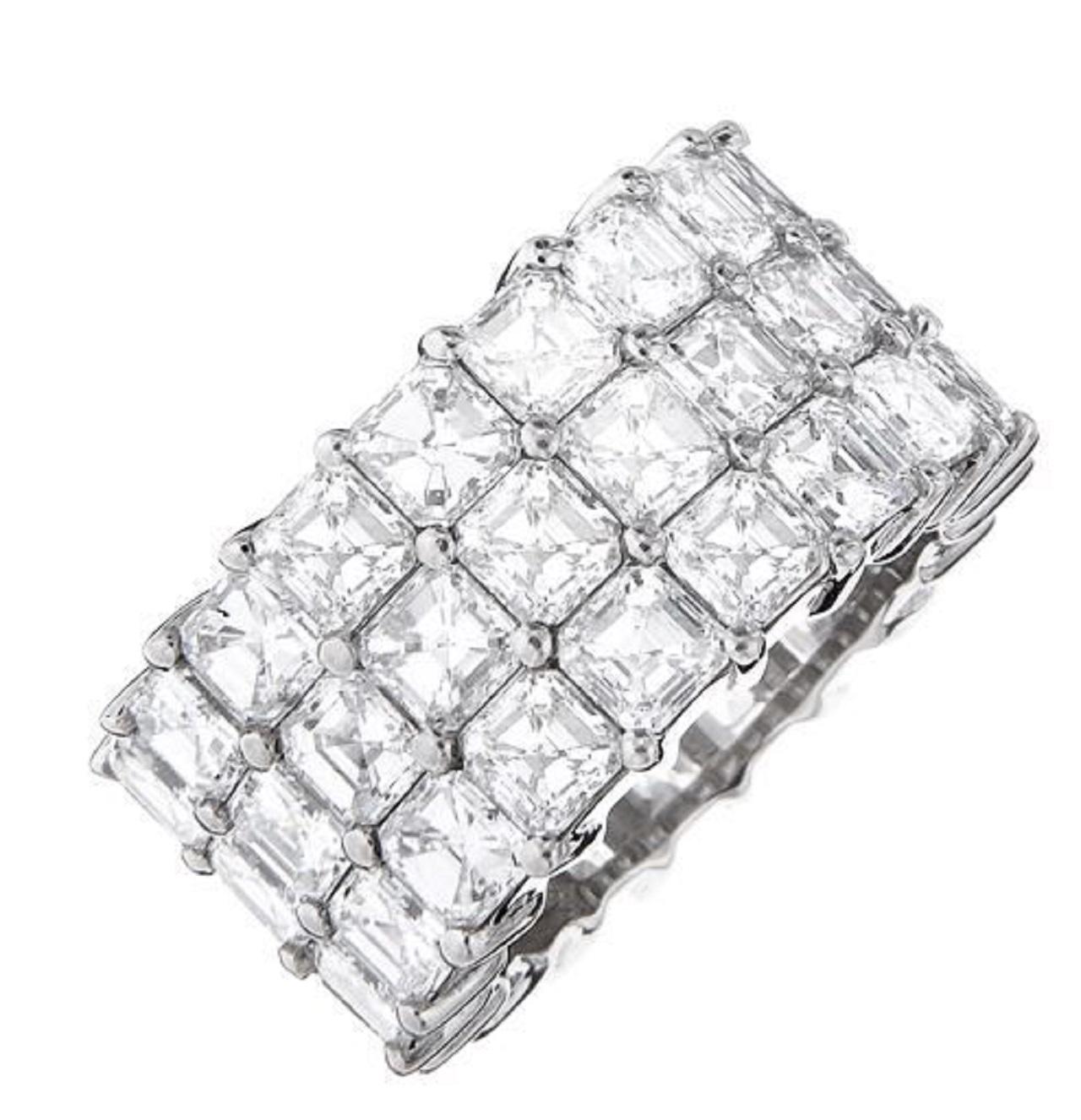 Modern Diana M. Platinum three rows  asscher cut diamond band feture 14.00ct  For Sale