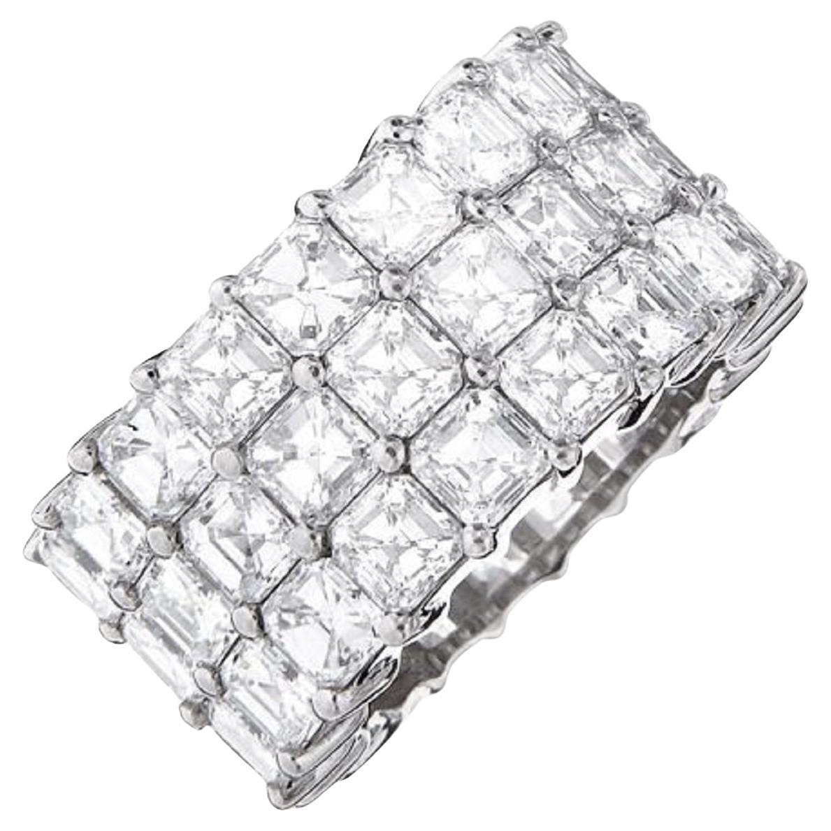 Diana M. Platinum three rows  asscher cut diamond band feture 14.00ct  For Sale