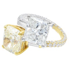 Diana M. Princess Cut 4.01ct I SI1 and 5.24ct Yellow Diamond Cocktail Ring