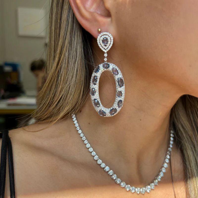Pendientes Diana M. Zafiro talla rosa y diamante en Nuevo estado para la venta en New York, NY