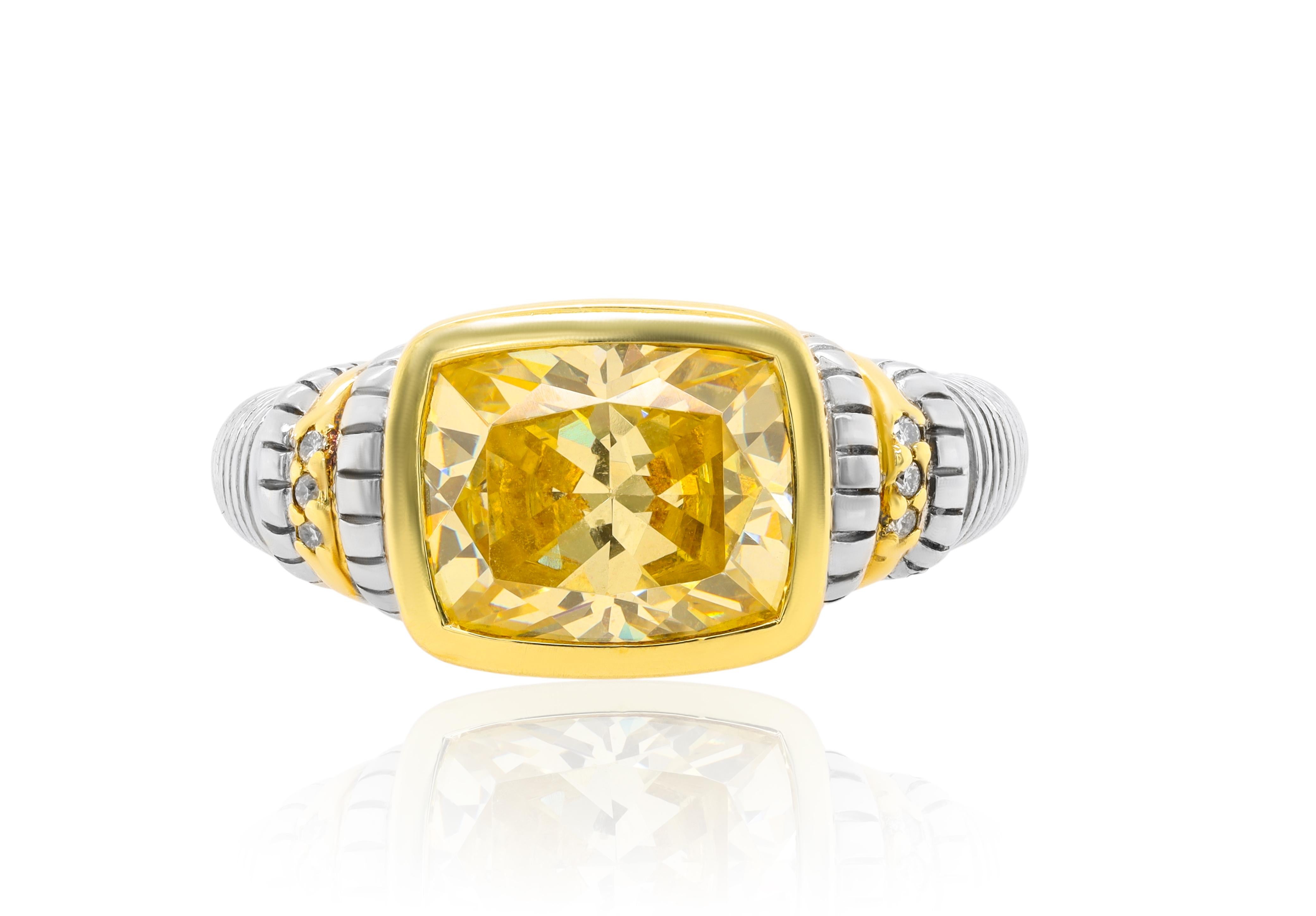 Silver and 18 kt yellow gold Judith Ripka style citrine ring with a 4.25 ct citrine center in a bezel set.
Diana M. is a leading supplier of top-quality fine jewelry for over 35 years.
Diana M is one-stop shop for all your jewelry shopping, carrying
