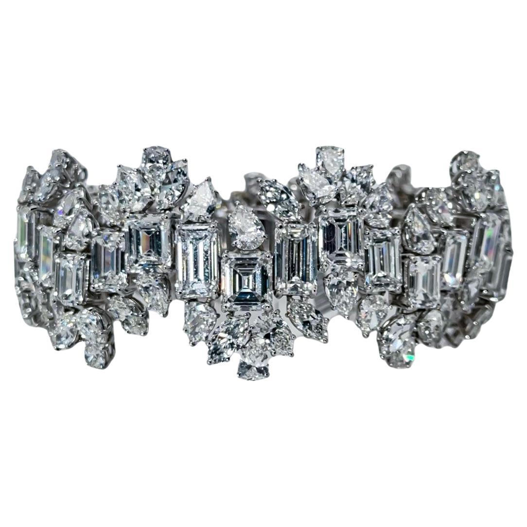 Women's or Men's Diana M.  Spectacular 96ct Vintage Diamond Bracelet, Platinum All GIA DEF VVS For Sale