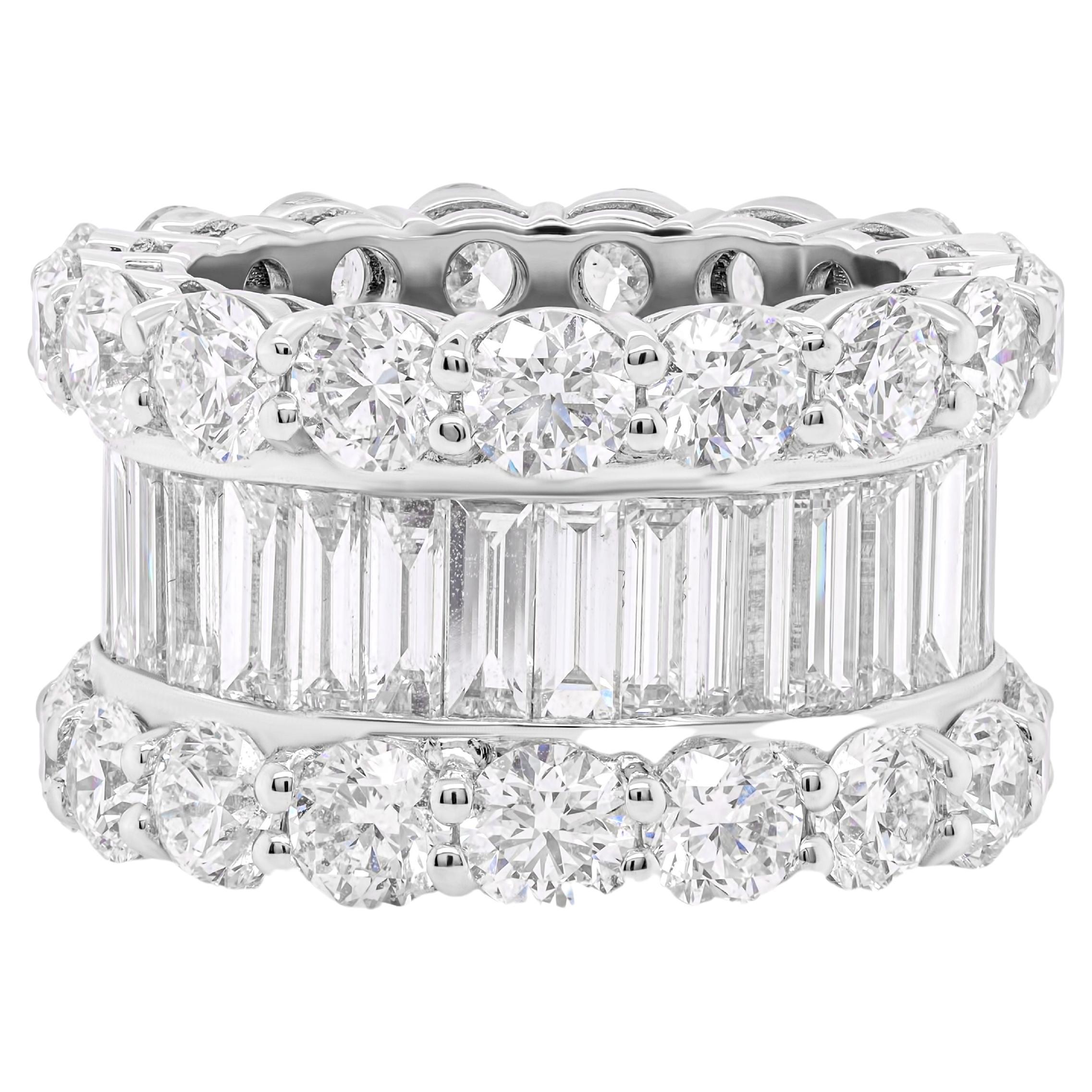 Diana M. Three Row 14.00 Ct Round and Baguette Diamond Band  For Sale