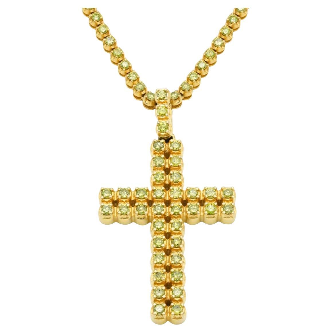 Diana M. Yellow Diamond Cross 14K Yellow Gold For Sale
