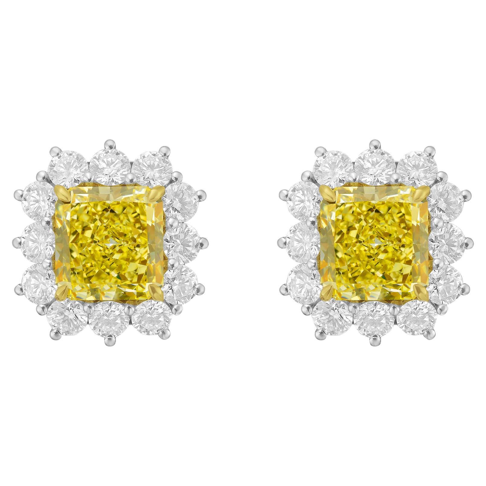 Diana M. yellow diamond Stud Earrings 6.79ct yellow Diamonds 3ct of halo For Sale