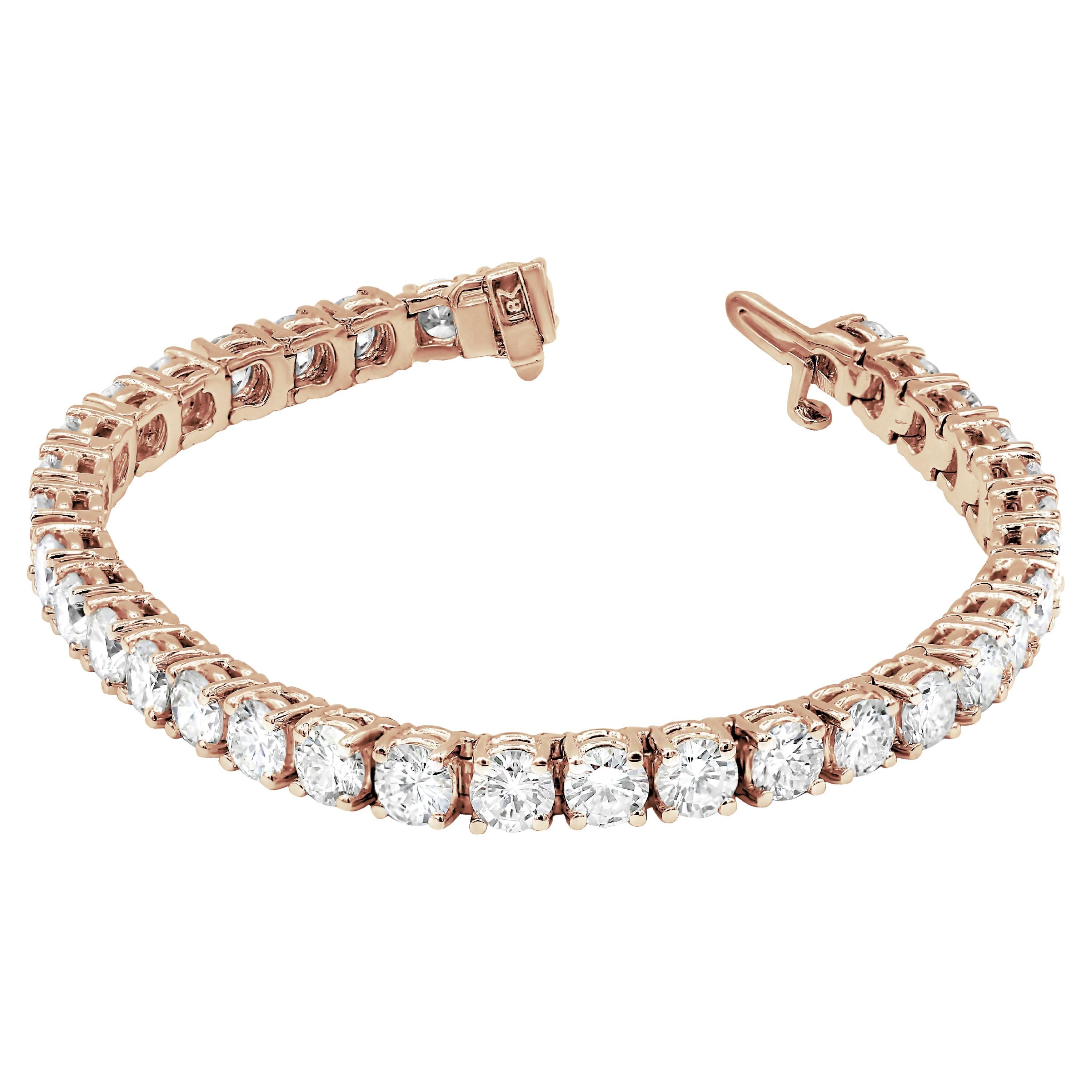Diana M.Custom, bracelet tennis en or rose 14 carats  Diamants ronds de 4,59 carats 