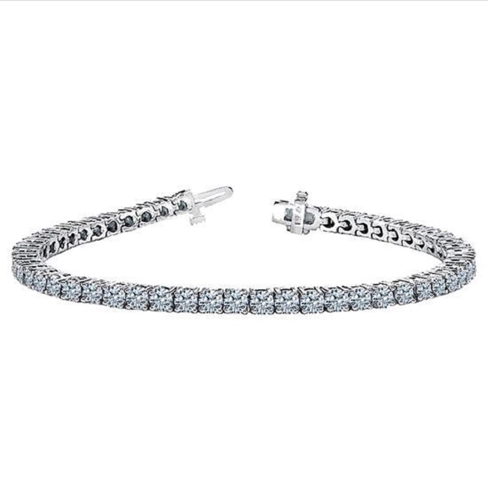 Taglio rotondo Diana M. I. Bracciale da tennis personalizzato in oro bianco 14kt 3,00 carati  di diamanti rotondi in vendita