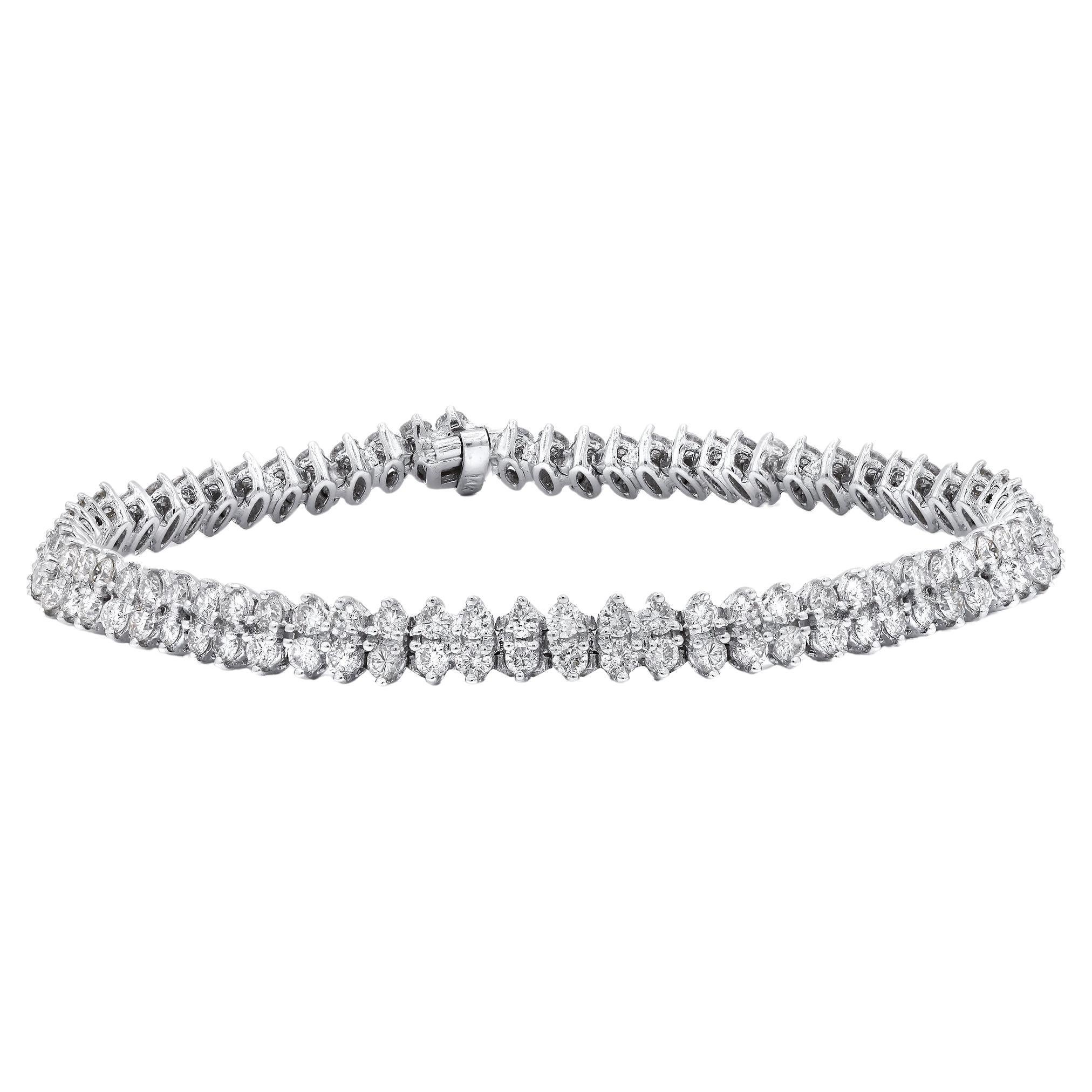 Diana, bracelet tennis en or blanc 14 carats avec 5,00 carats de diamants ronds  en vente