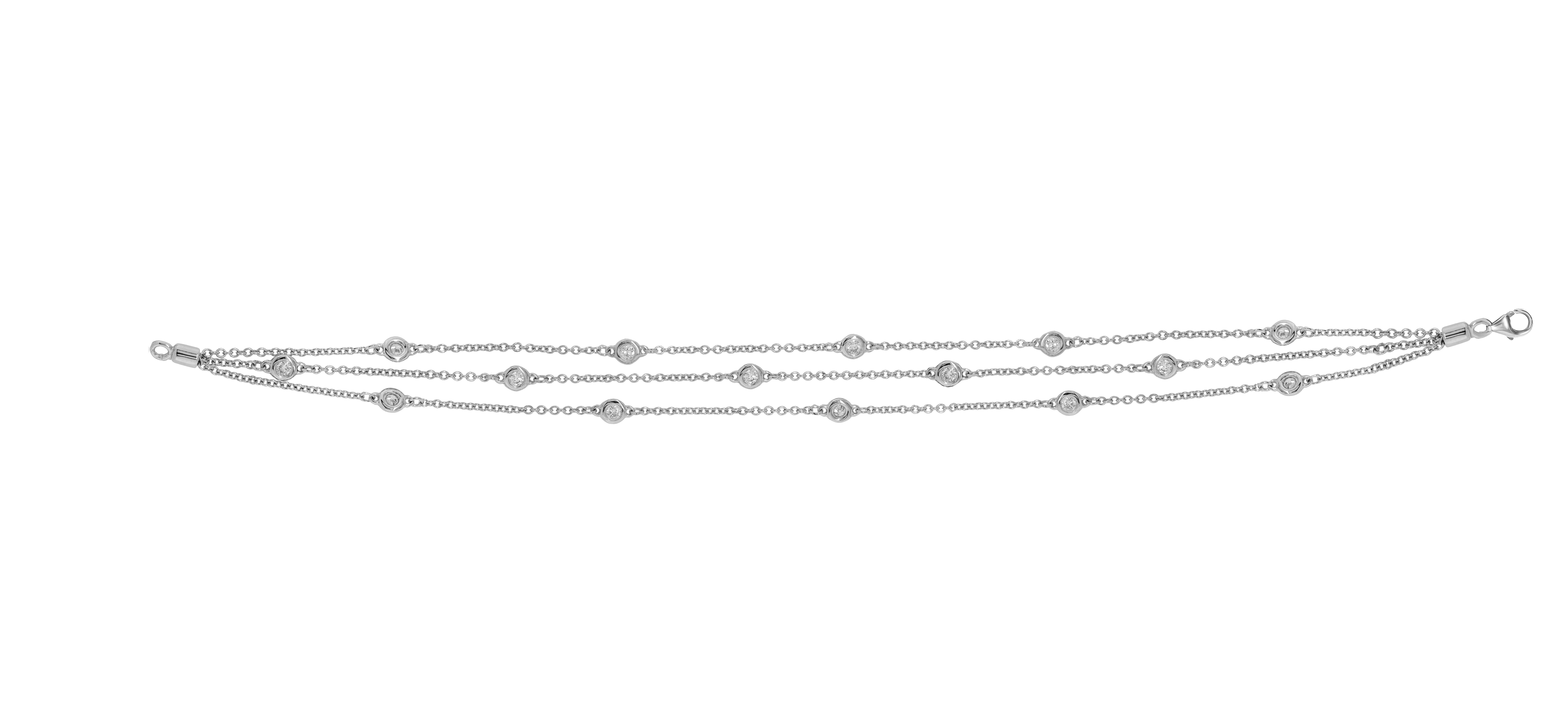 Diana M. Custom 14kt white gold triple chain bracelet 0.50 cts   In New Condition For Sale In New York, NY