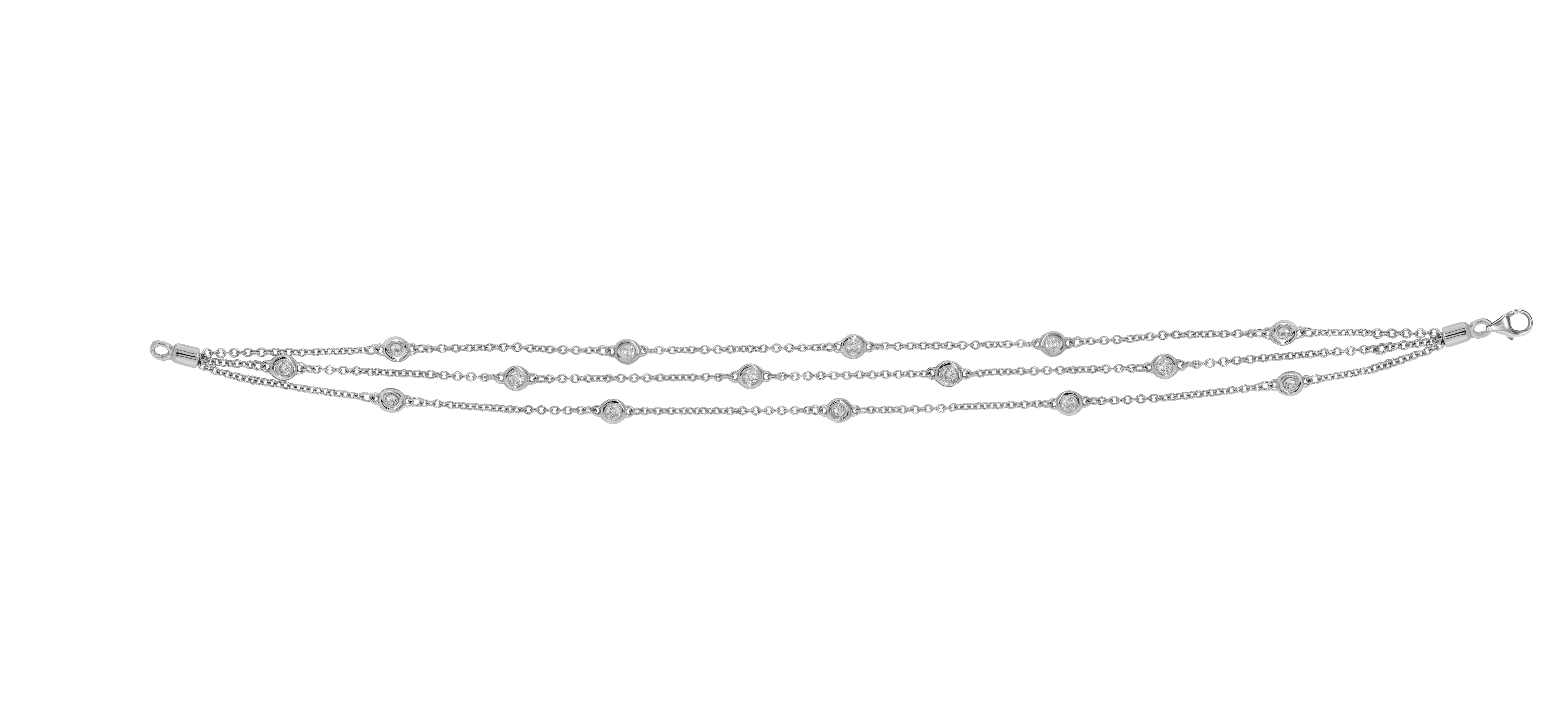 Diana M. Custom 14kt white gold triple chain bracelet 0.50 cts In New Condition For Sale In New York, NY