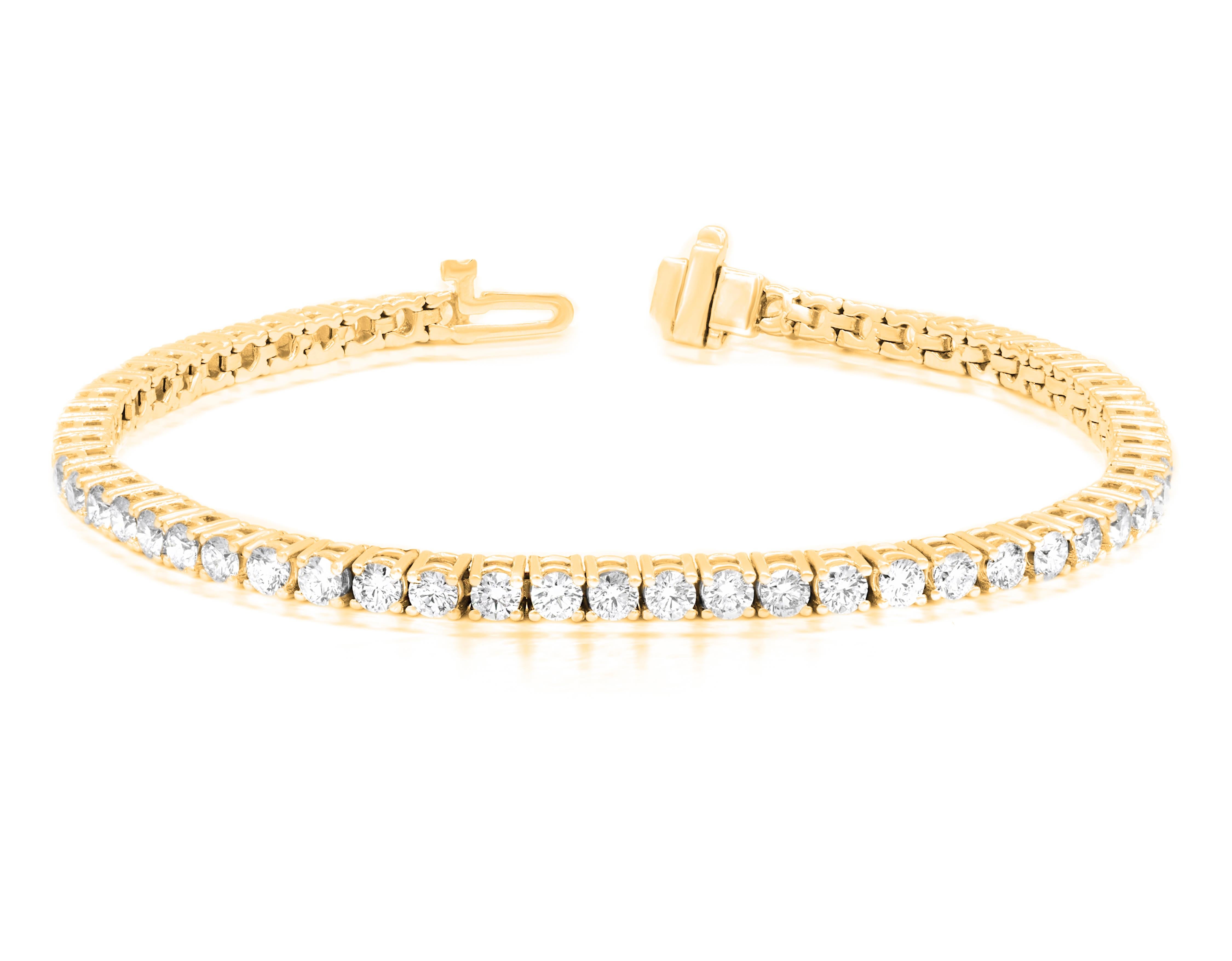 Diana M.Pulsera de tenis de oro amarillo de 14 quilates con 4,00 cts tw de diamantes redondos Moderno en venta
