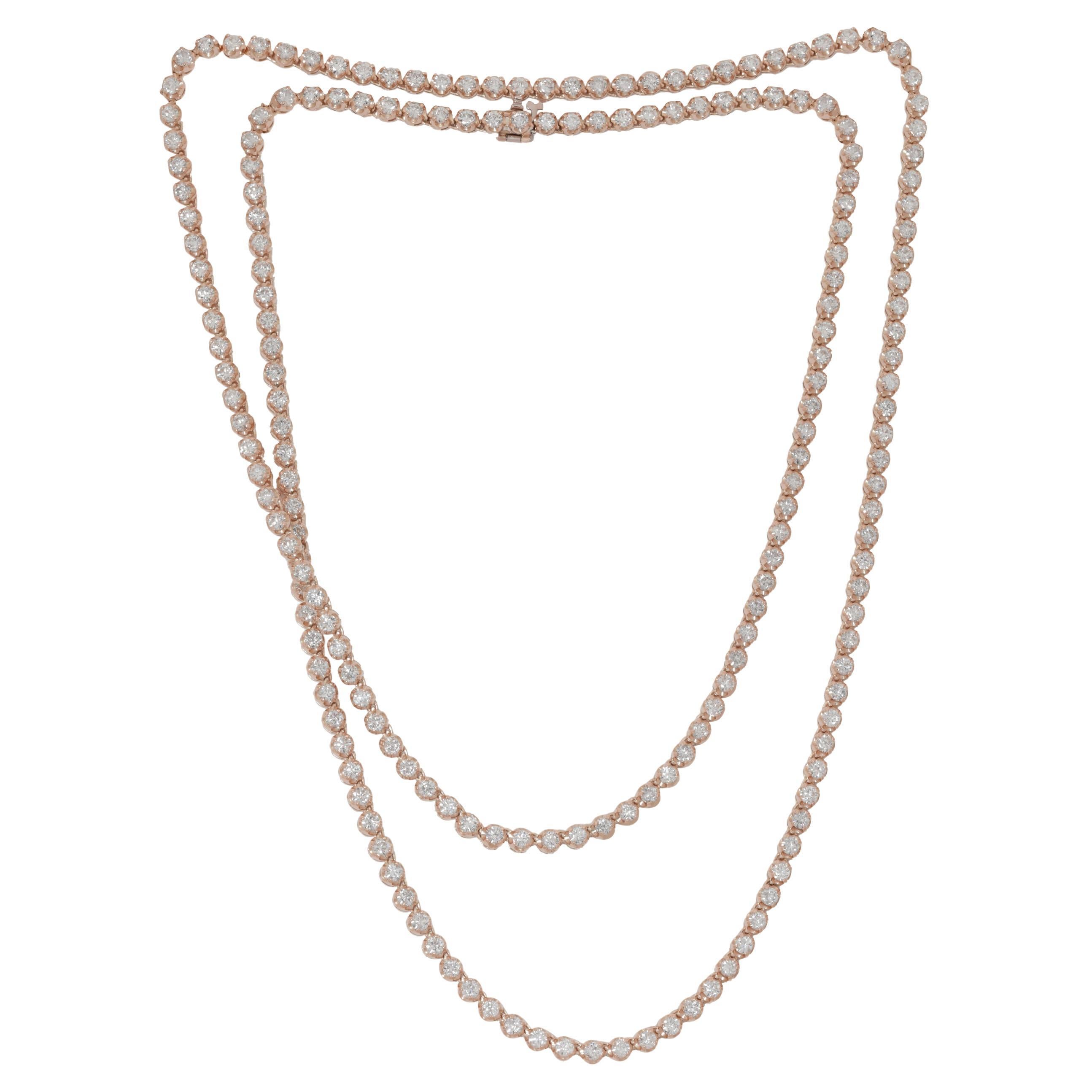 Diana M. Custom 18.20 cts 18k Rose Gold 32" Diamond Tennis Necklace For Sale