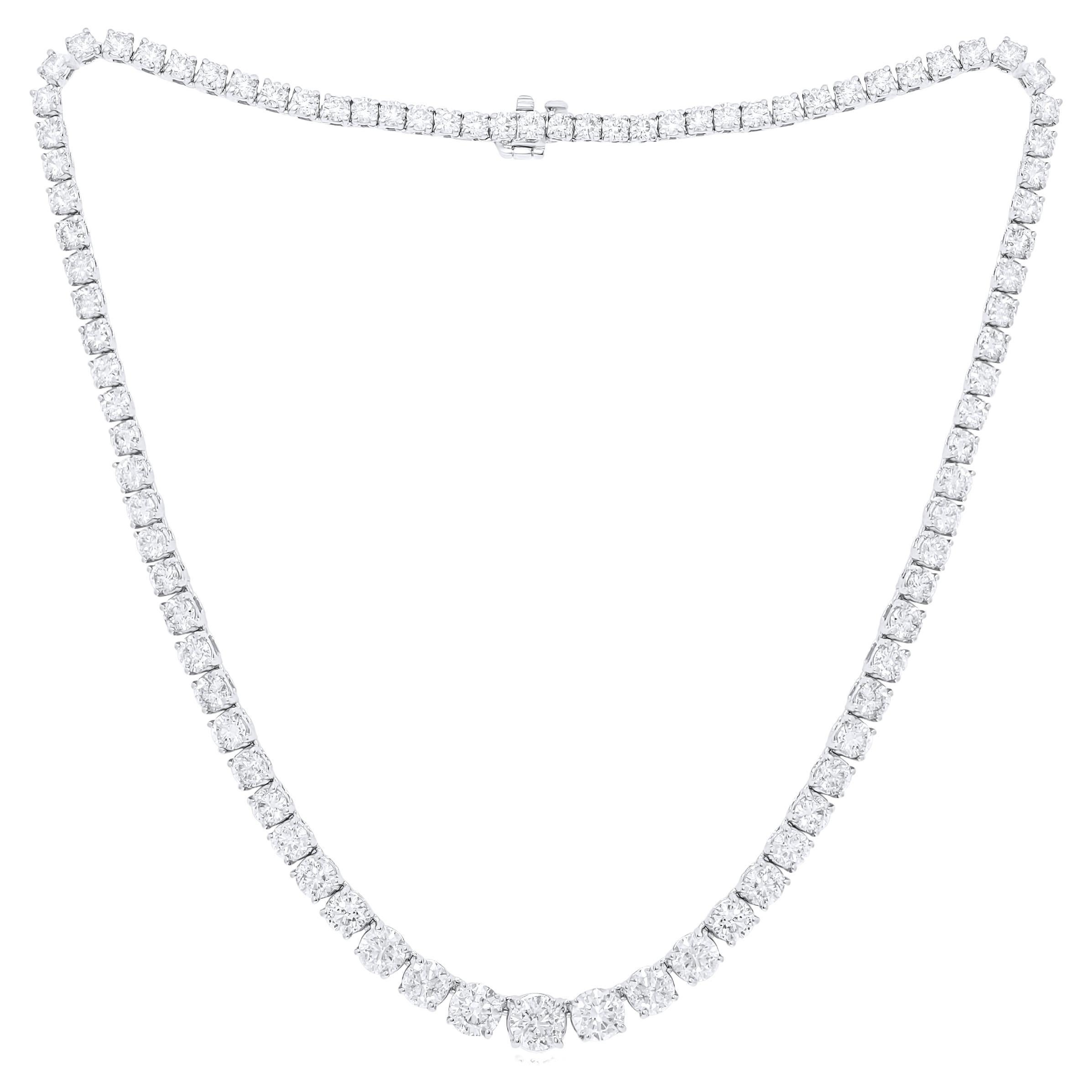 Diana M.18 kt white gold, 16" 4 prong diamond graduated tennis necklace 25cts