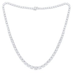 Diana M.18 kt white gold, 16" 4 prong diamond graduated tennis necklace 25cts