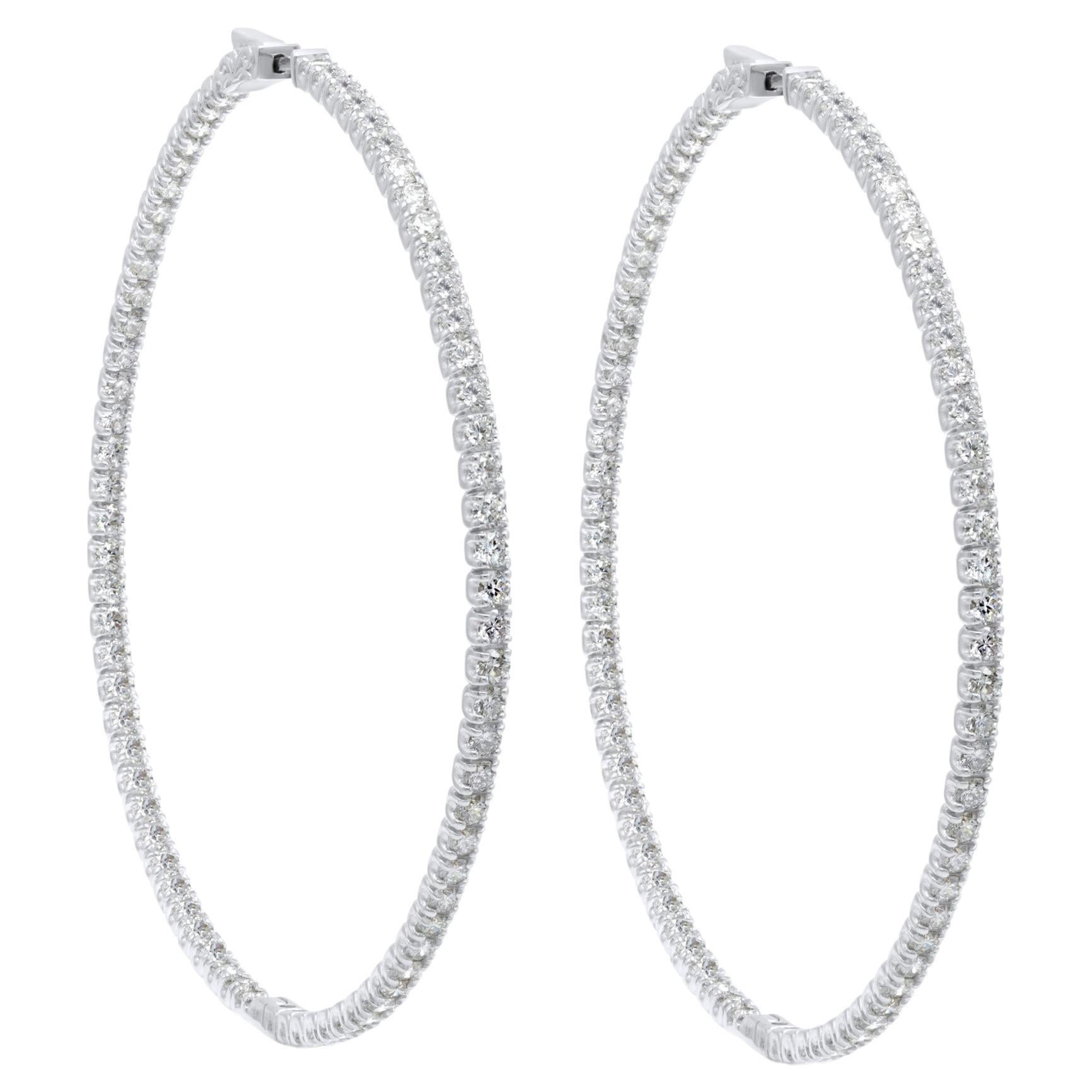 Diana M.18 kt white gold, 2.50" inside-out hoop earrings adorned with 7.40 cts  For Sale