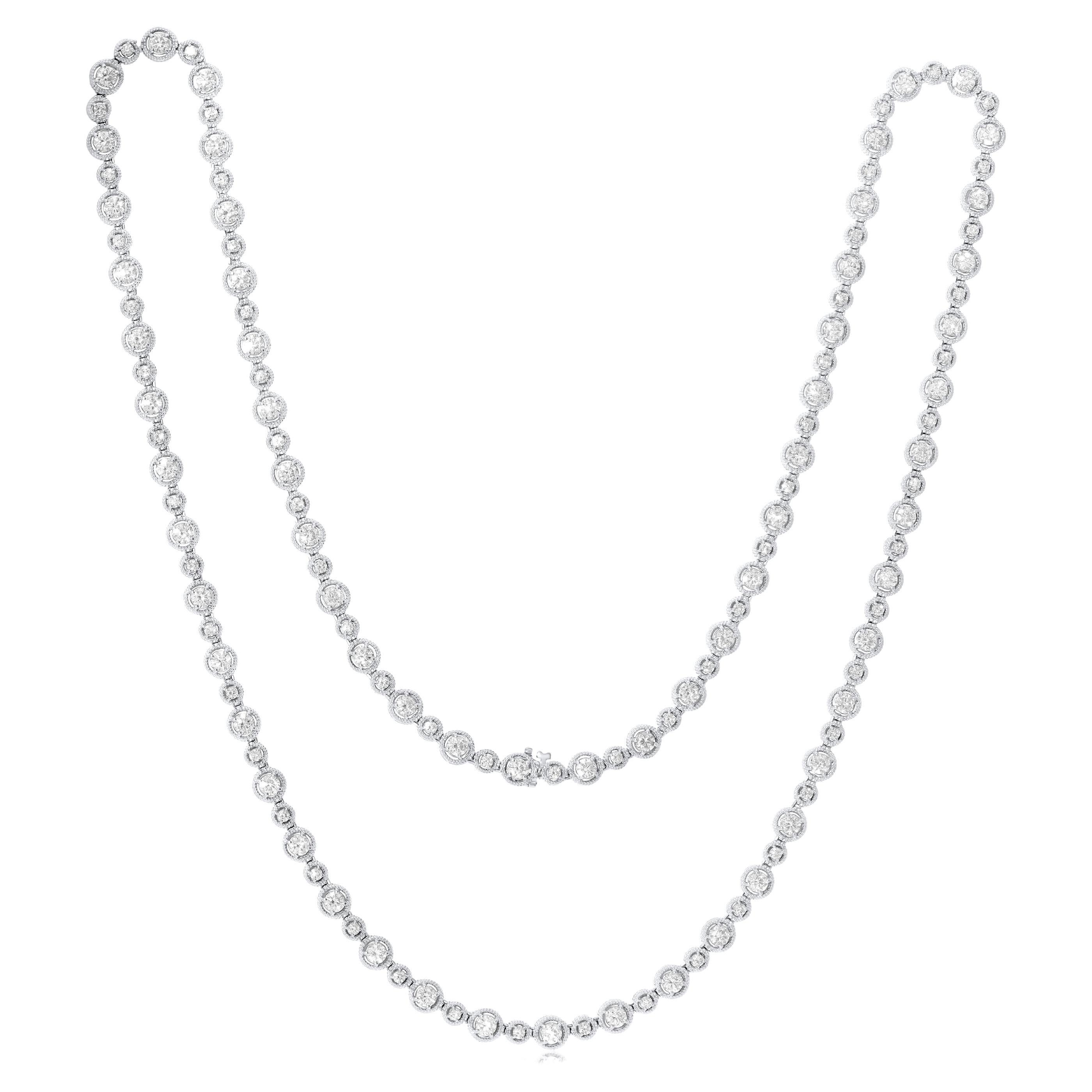 Diana M. Custom 18.10 cts Round Diamond 32" 18k White Gold Necklace  For Sale