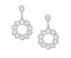 Diana M.18 kt White Gold Diamond Fashion Earrings Adorned with Rose cut Diamonds