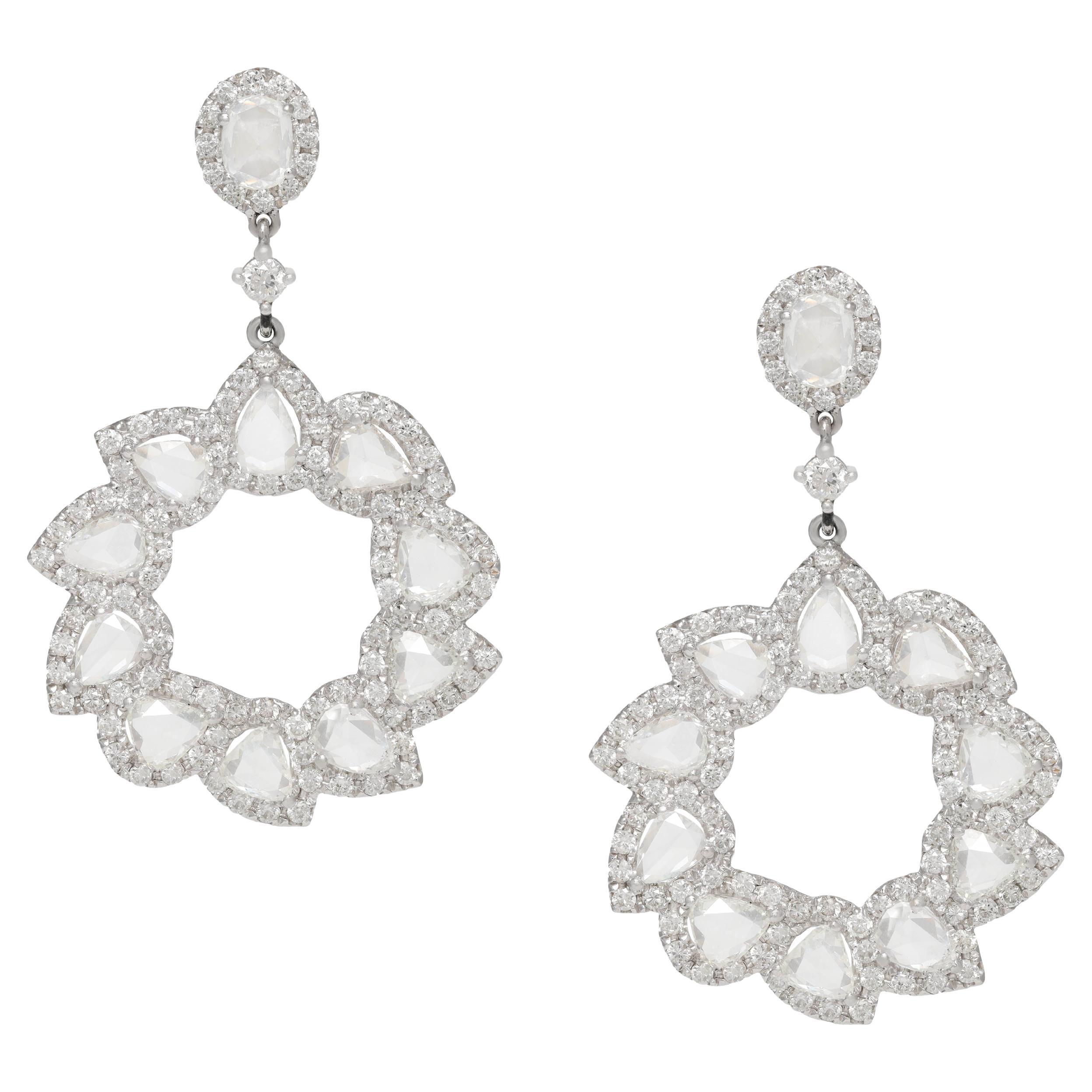 Diana M.18 kt White Gold Diamond Fashion Earrings Adorned with Rose cut Diamonds For Sale