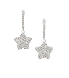 Diana M.18 kt white gold diamond huggie earrings  with a star design