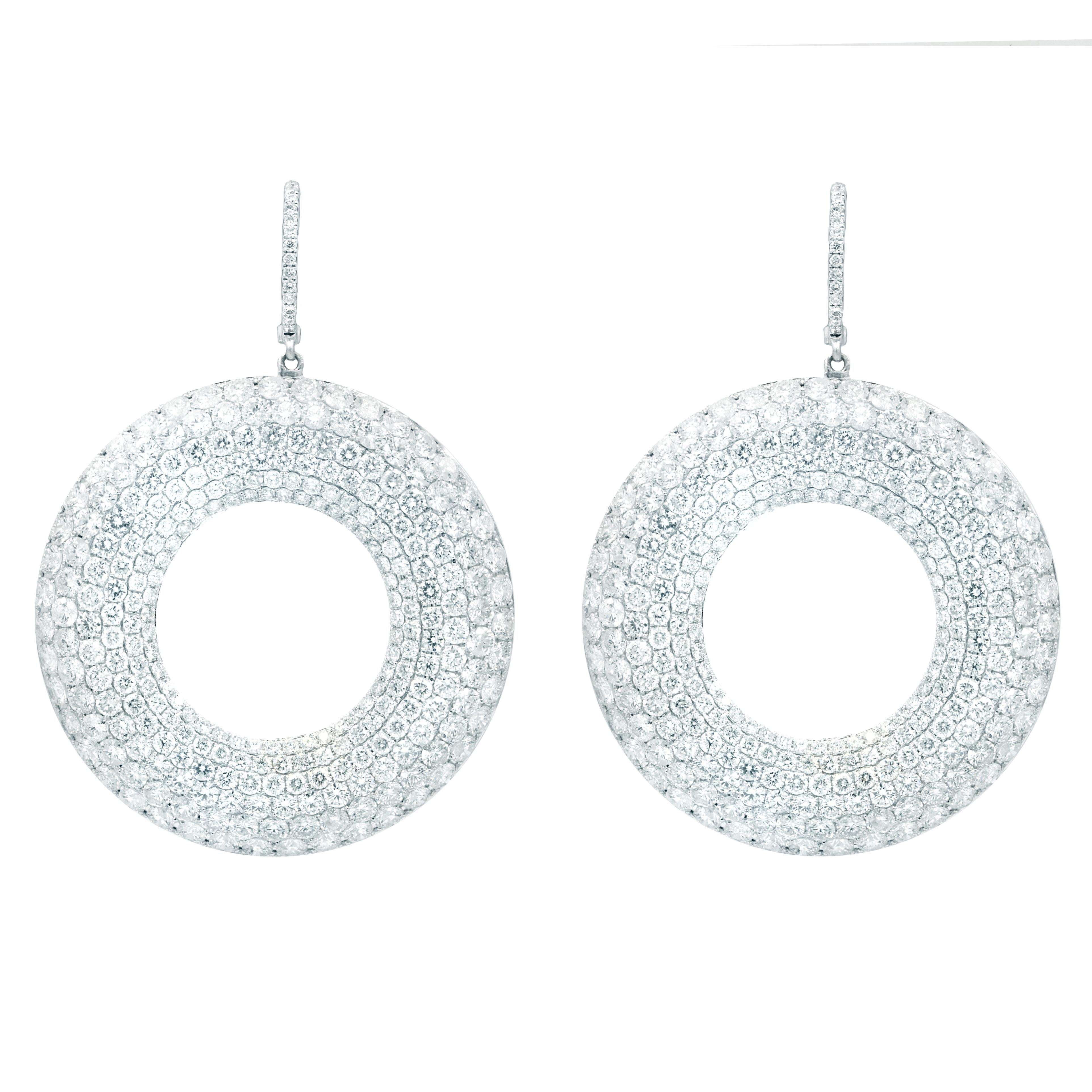 Modern Diana M.18 kt white gold fashion micropave earrings multiple rows containging  For Sale