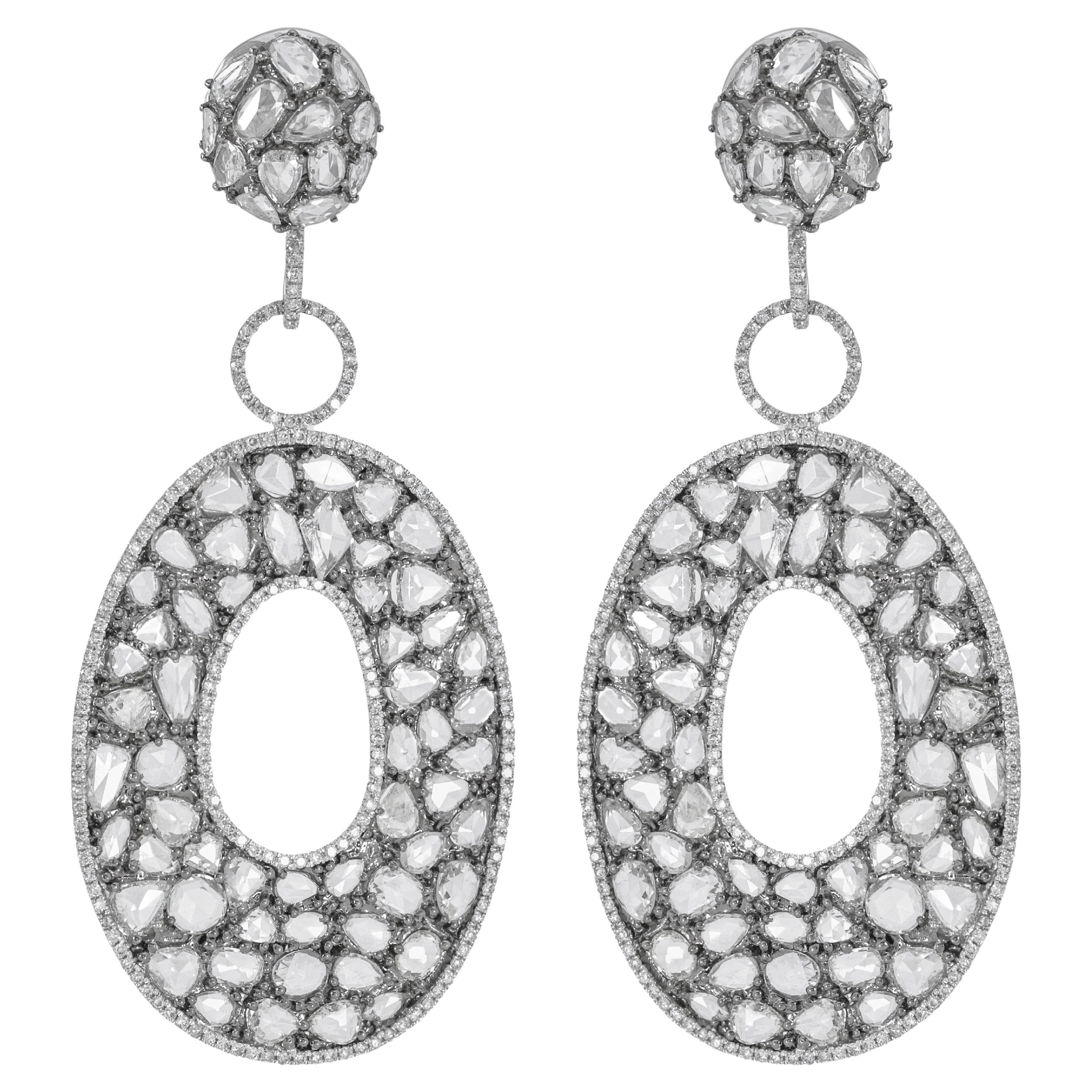 Diana M.18 kt White Gold Rhodium Plated Diamond Earrings Adorned with 26.43 cts