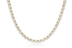 Diana M. Custom 25.00 cts Round 4 Prong Diamond 18K Yellow Gold Tennis Necklace