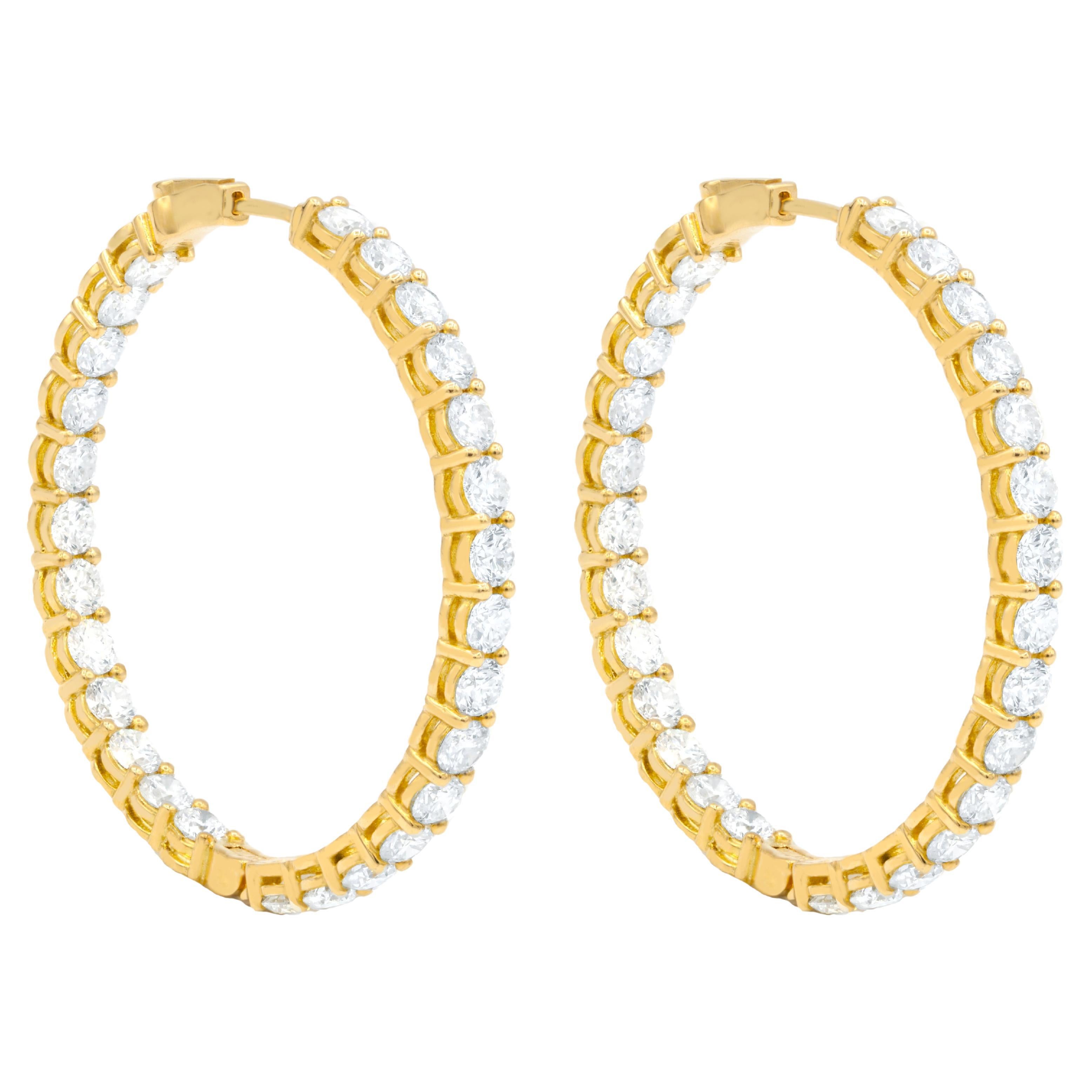Diana M.18 kt yellow gold, 1.75" inside-out hoop earrings adorned with 10.30 cts For Sale