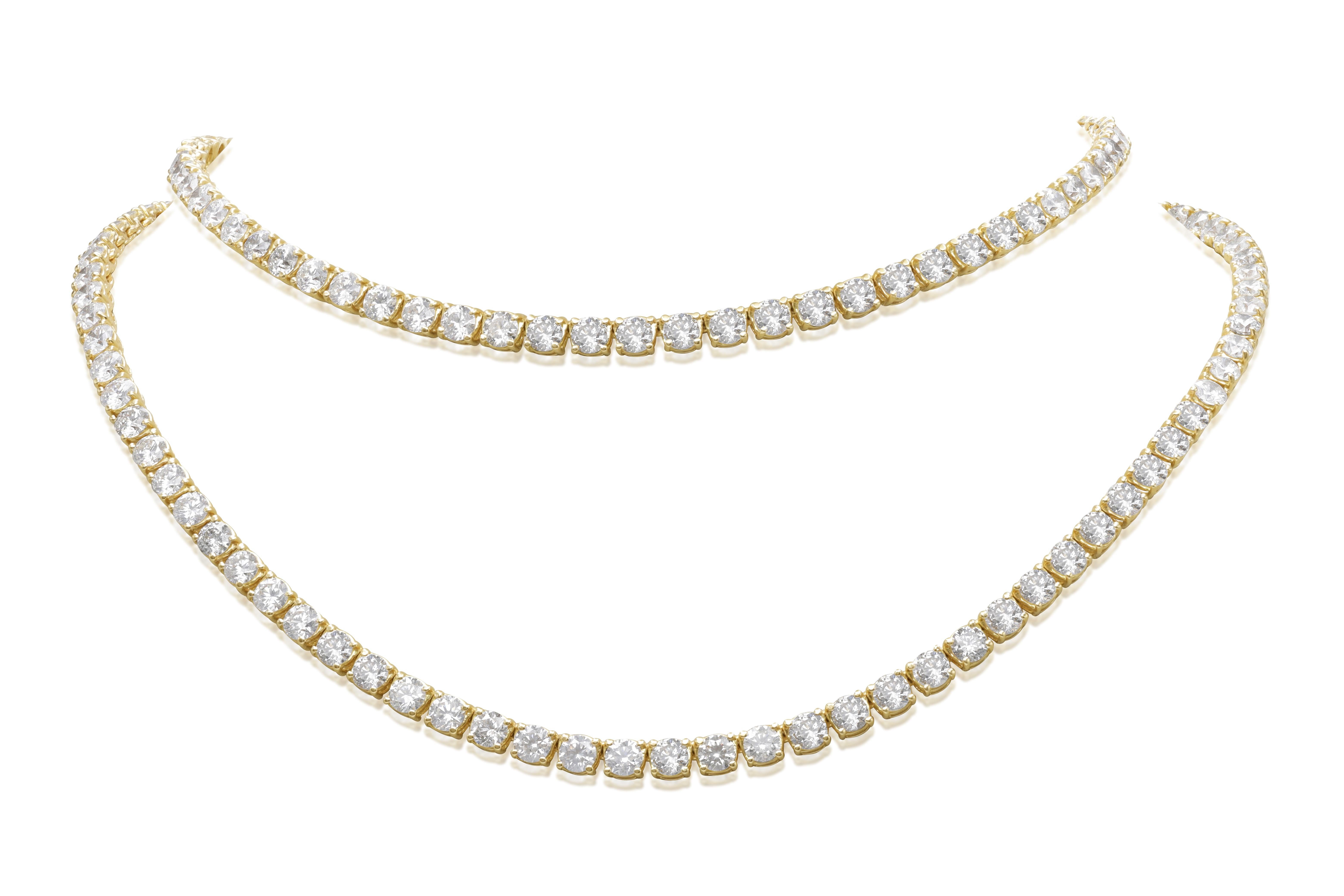 Modern Diana M.Custom 50.00 Cts Diamond Opera Length Riviera 18k Yellow Gold Necklace For Sale
