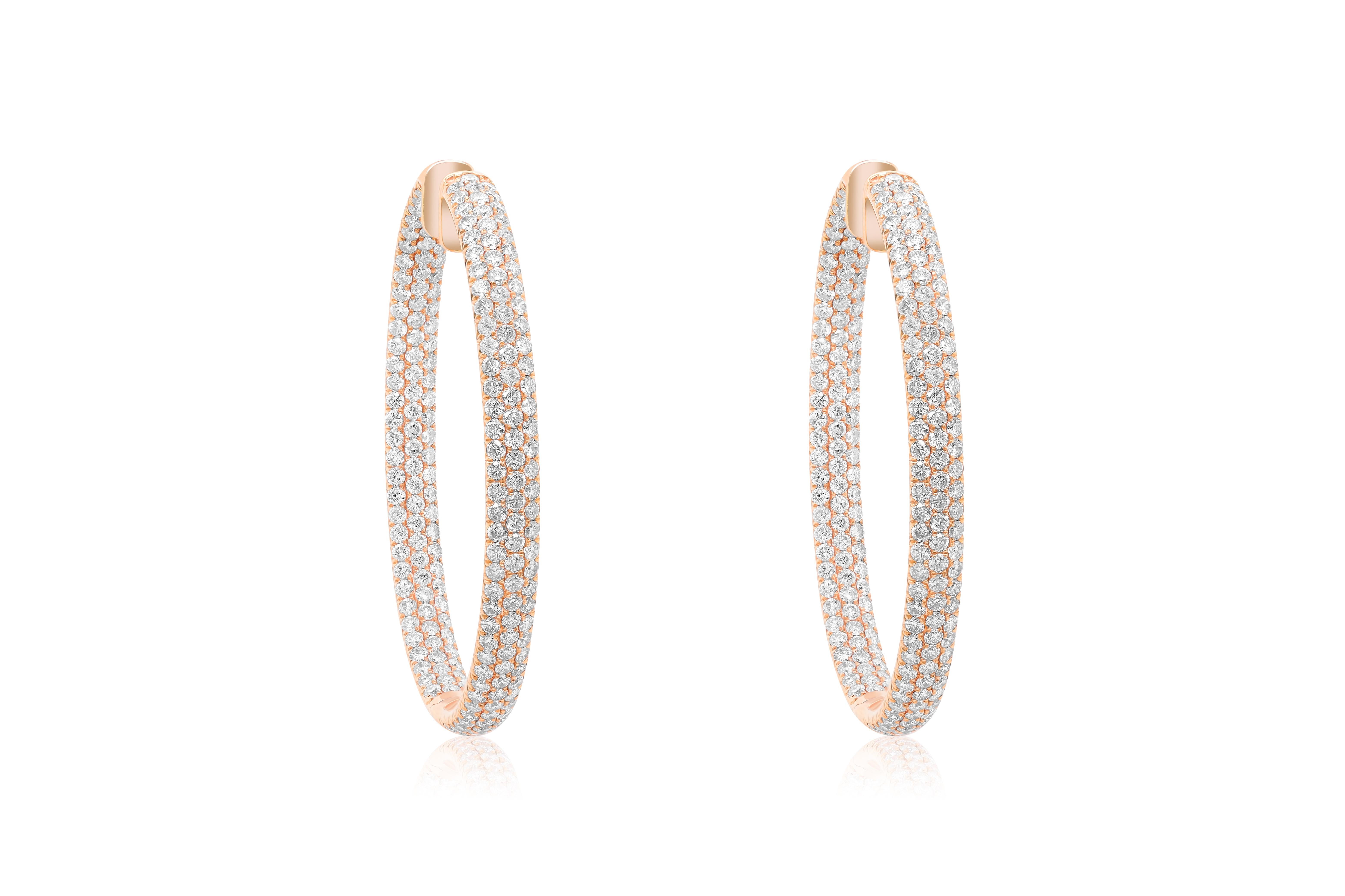 Diana M.18 kt yellow gold inside-out hoop earrings adorned with 3 rows of 11.30  In New Condition For Sale In New York, NY