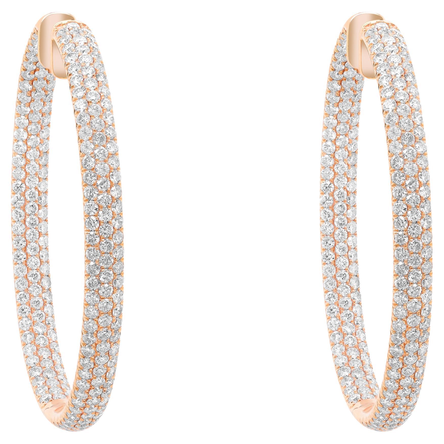 Diana M.18 kt yellow gold inside-out hoop earrings adorned with 3 rows of 11.30  For Sale