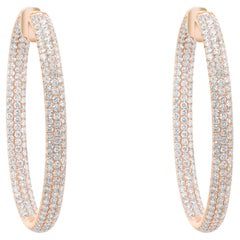 Diana M.18 kt yellow gold inside-out hoop earrings adorned with 3 rows of 11.30 