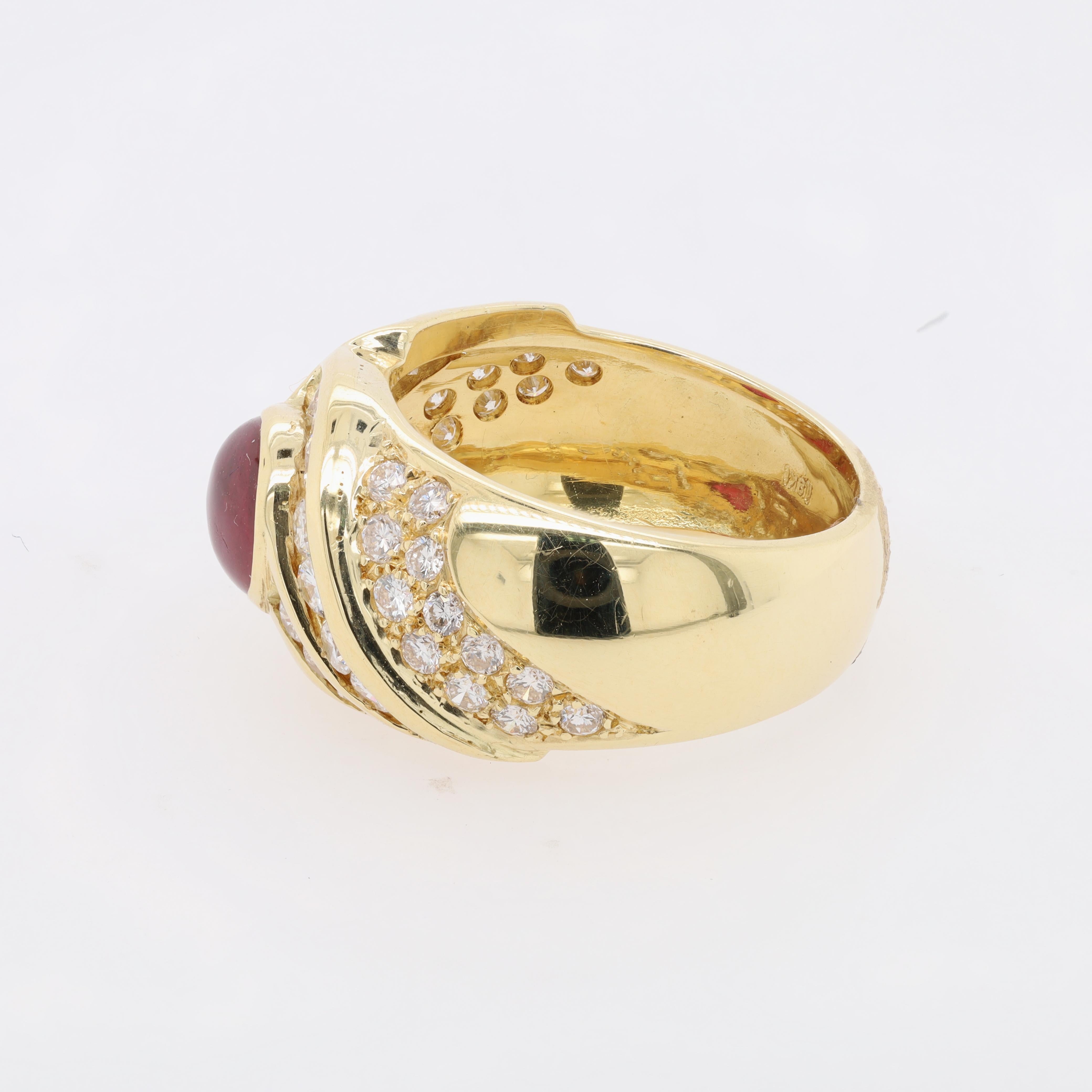 Modern Diana M.18 kt yellow gold ruby and diamond fashion ring featuring a center 1.50  For Sale