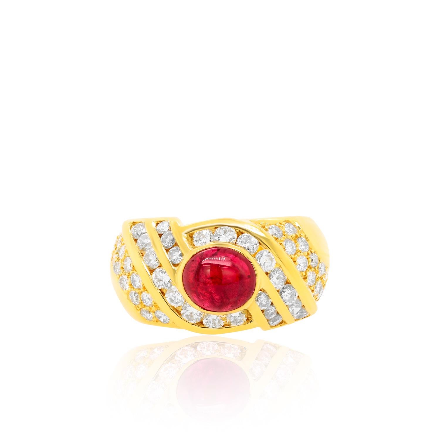 Cushion Cut Diana M.18 kt yellow gold ruby and diamond fashion ring featuring a center 1.50  For Sale