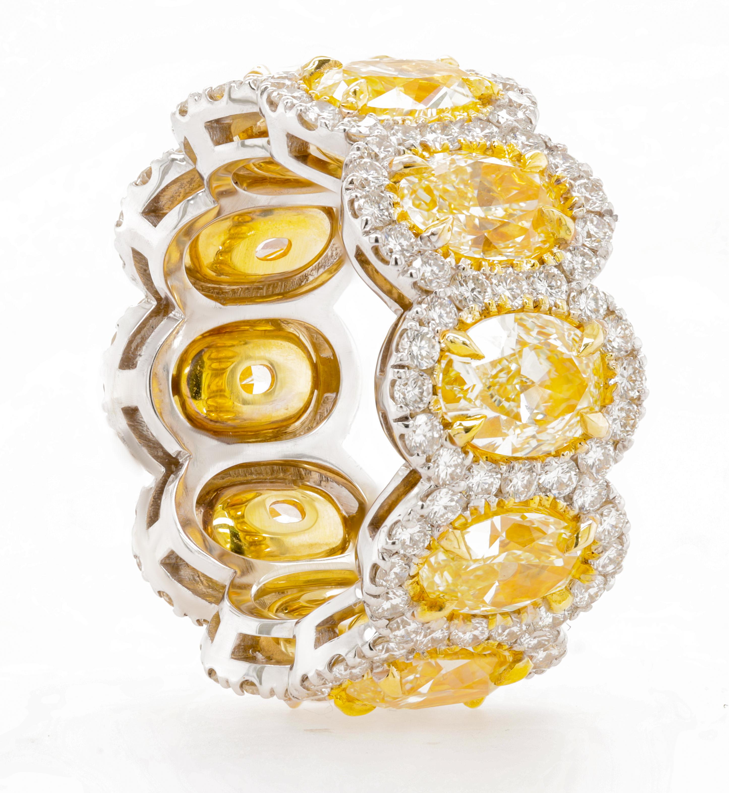 Modern Diana M. 18KT TWO TONE GOLD YELLOW DIAMONDS WITH HALO OVAL BAND.  For Sale