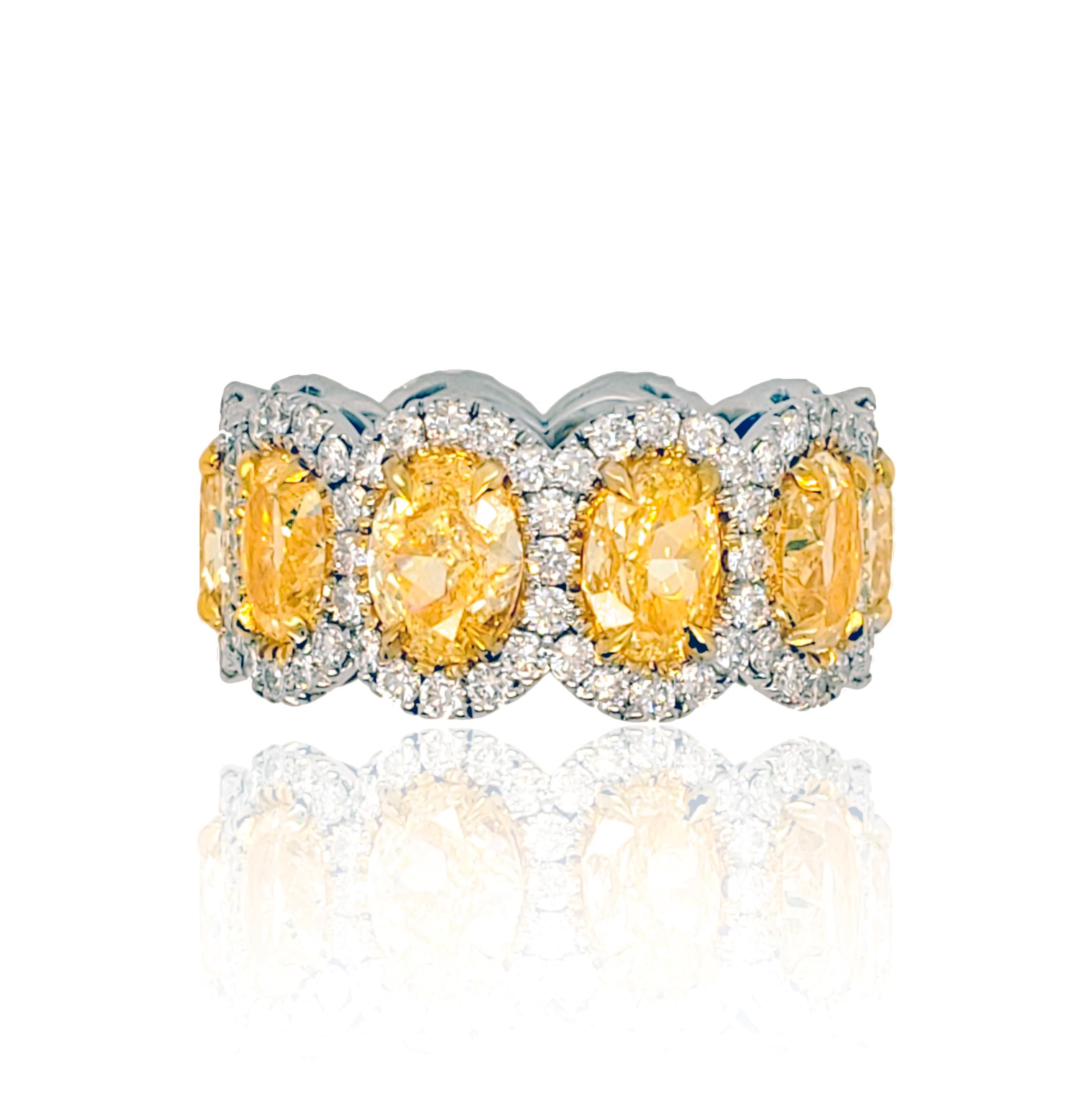Oval Cut Diana M. 18KT TWO TONE GOLD YELLOW DIAMONDS WITH HALO OVAL BAND.  For Sale