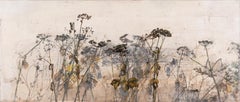 "Field" - Encaustic Layered Painting of Queen Anne's Lace with Printed Text