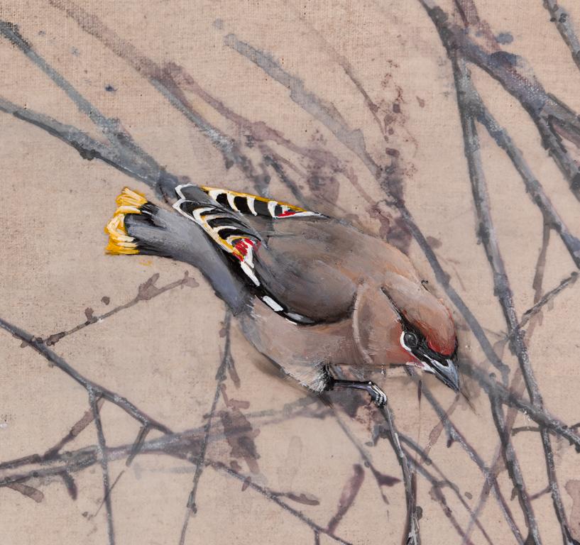 Pirouette - Enkaustik Mehrschichtiges Gemälde von Vögeln in einem Baum Zeitgenössisch  im Angebot 1