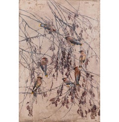 Pirouette - Encaustic Layered Painting of Birds in a Tree Contemporary 