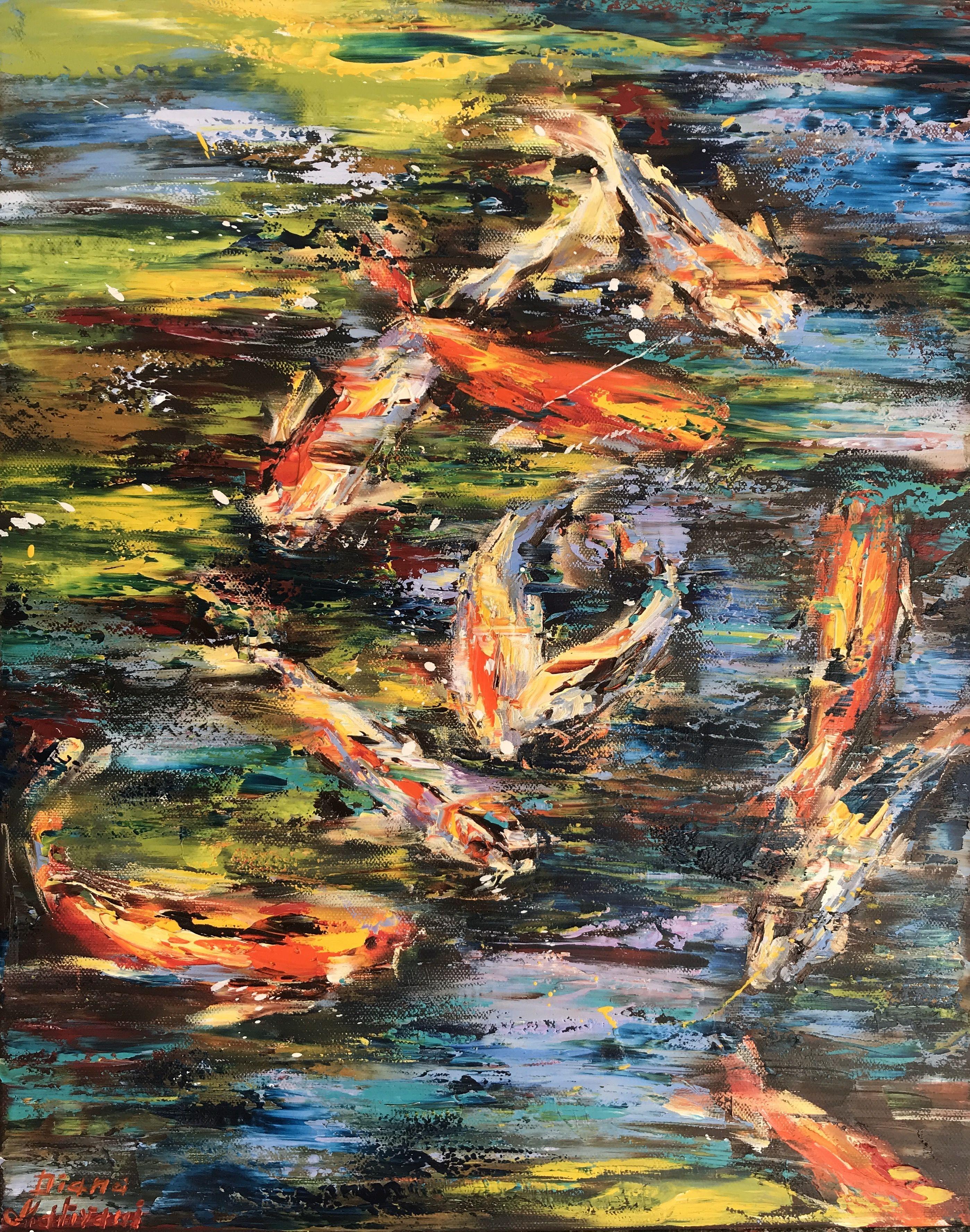 koi fish painting on canvas