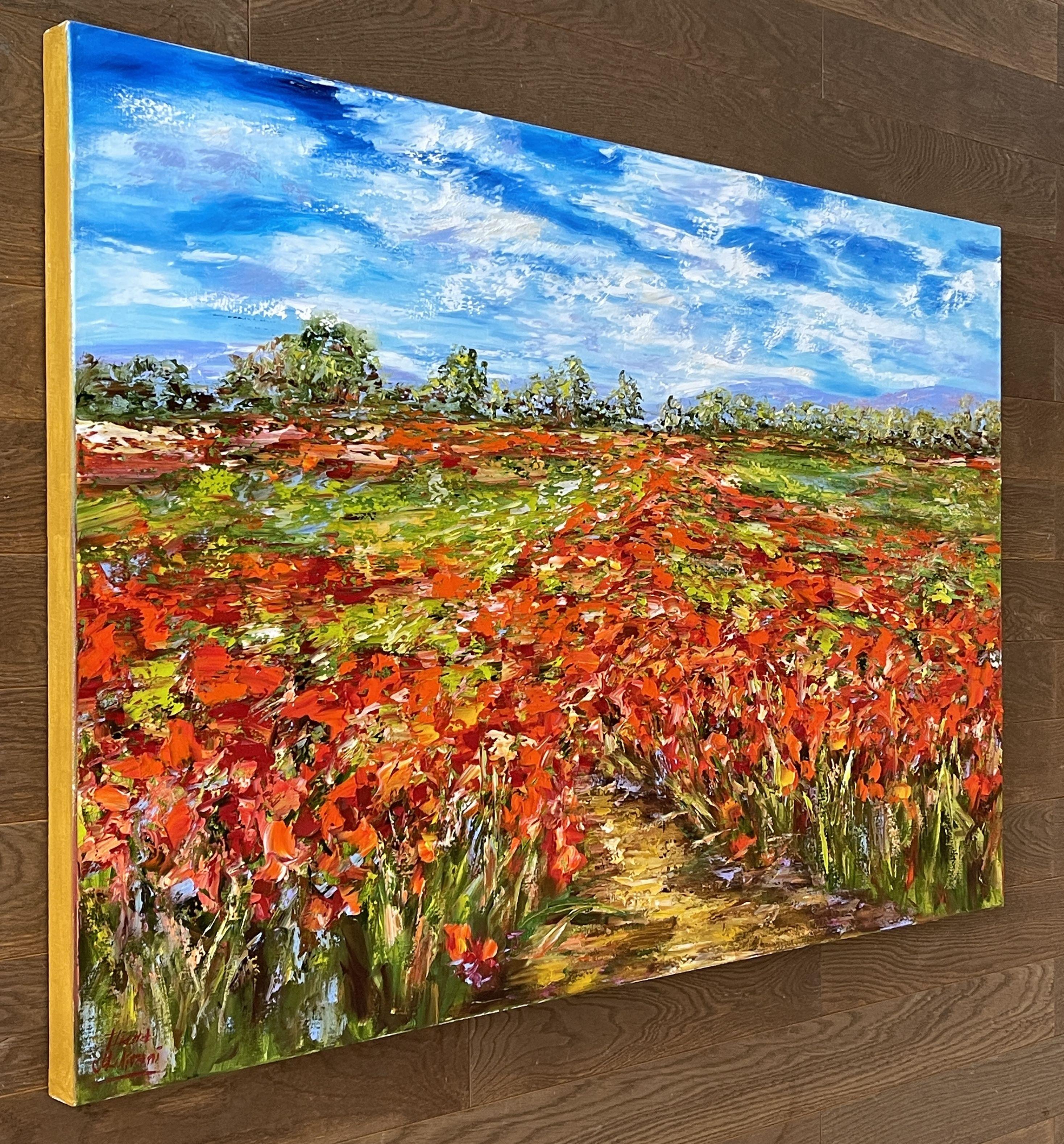 Sentiero nel campo di papaveri, Pittura, Olio su tela - Painting Impressionismo di Diana Malivani
