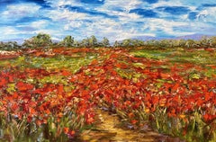 Sentiero nel campo di papaveri, Pittura, Olio su tela