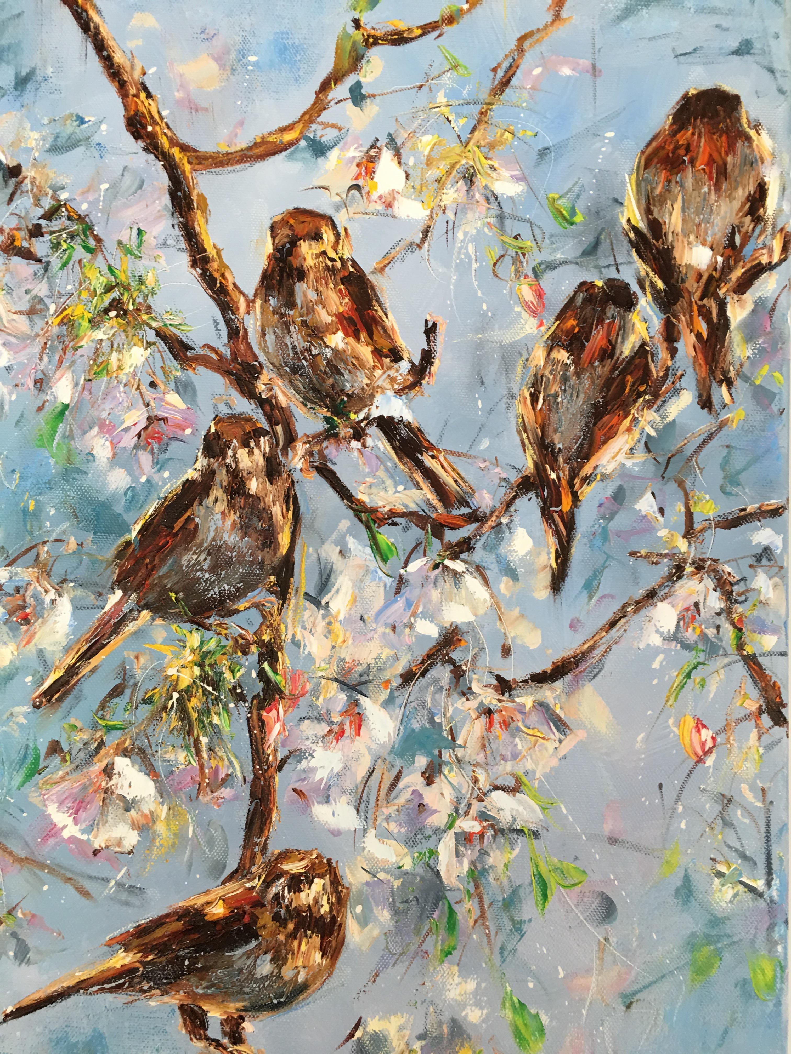 Sparrows, Painting, Oil on Canvas 2
