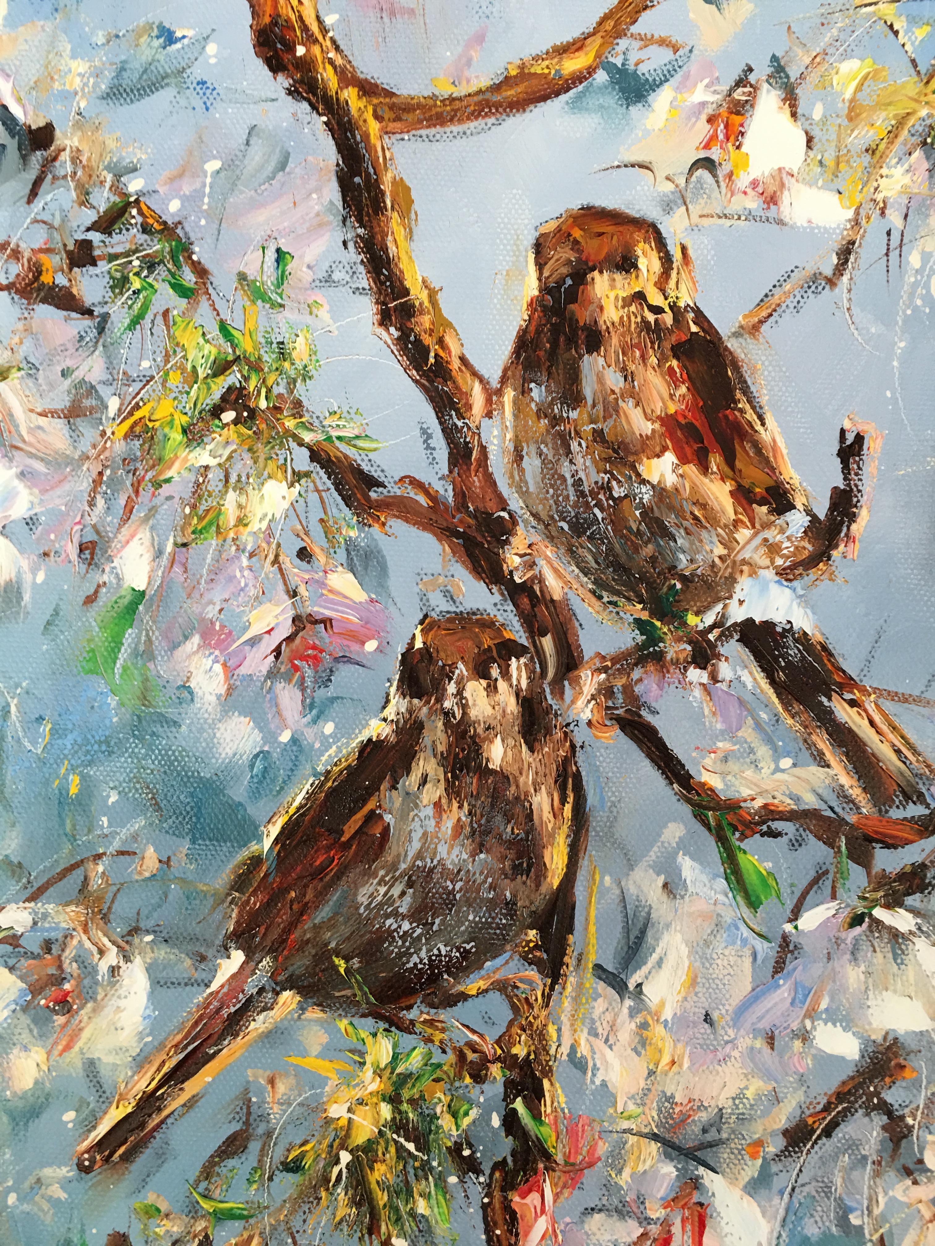 Sparrows, Painting, Oil on Canvas 3