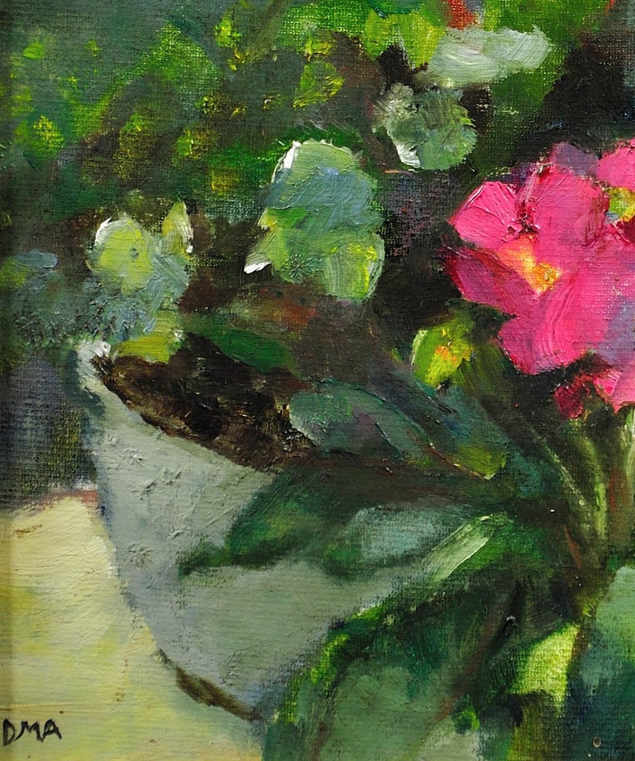 Pink Primulas & Pot Plants.Original Still Life Flower Painting. Modern British. For Sale 14