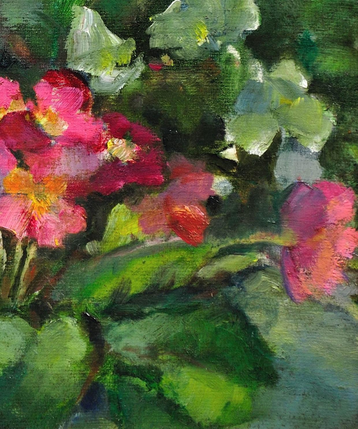 Pink Primulas & Pot Plants.Original Still Life Flower Painting. Modern British. For Sale 15