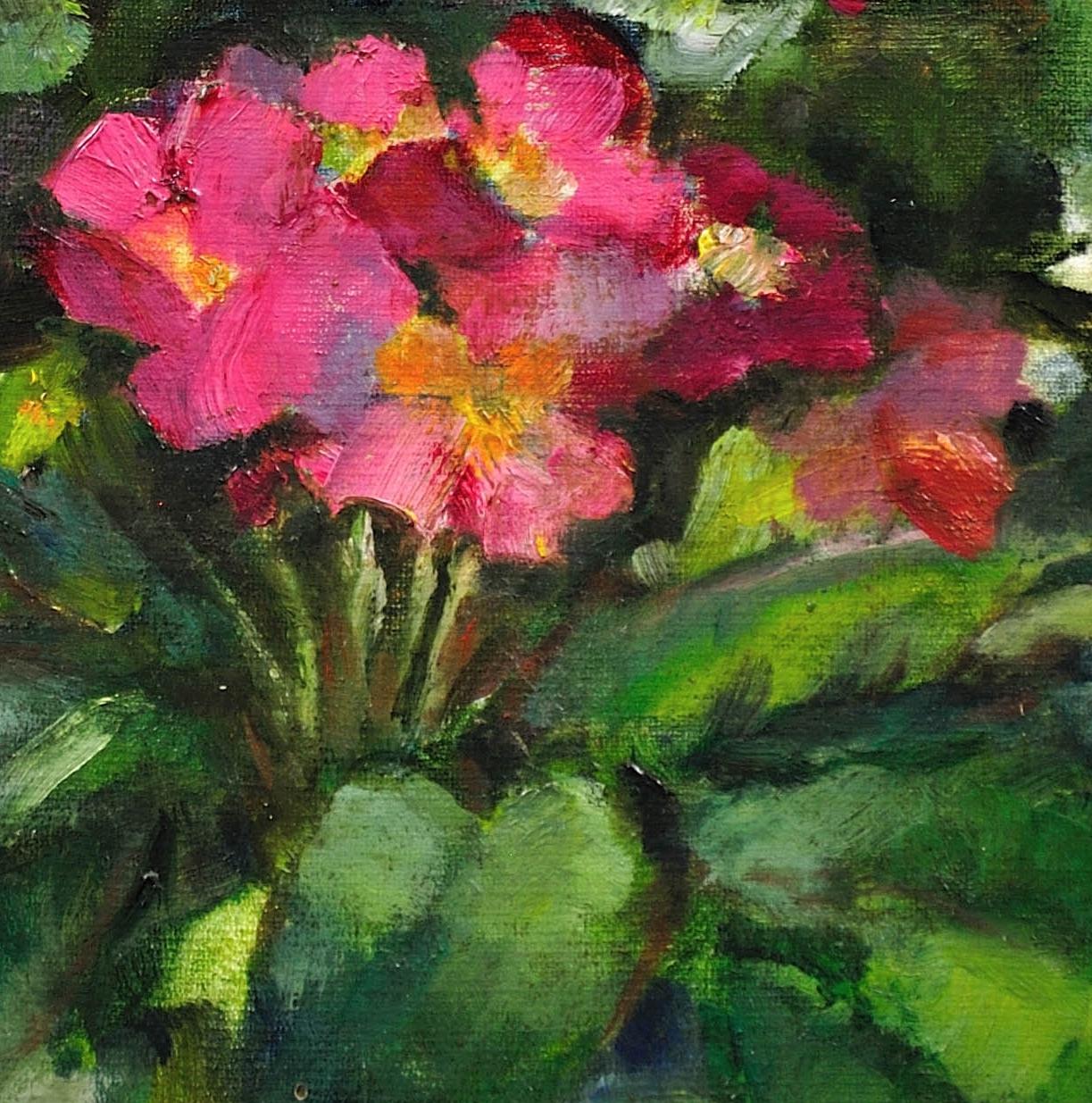 Pink Primulas & Pot Plants.Original Still Life Flower Painting. Modern British. For Sale 16