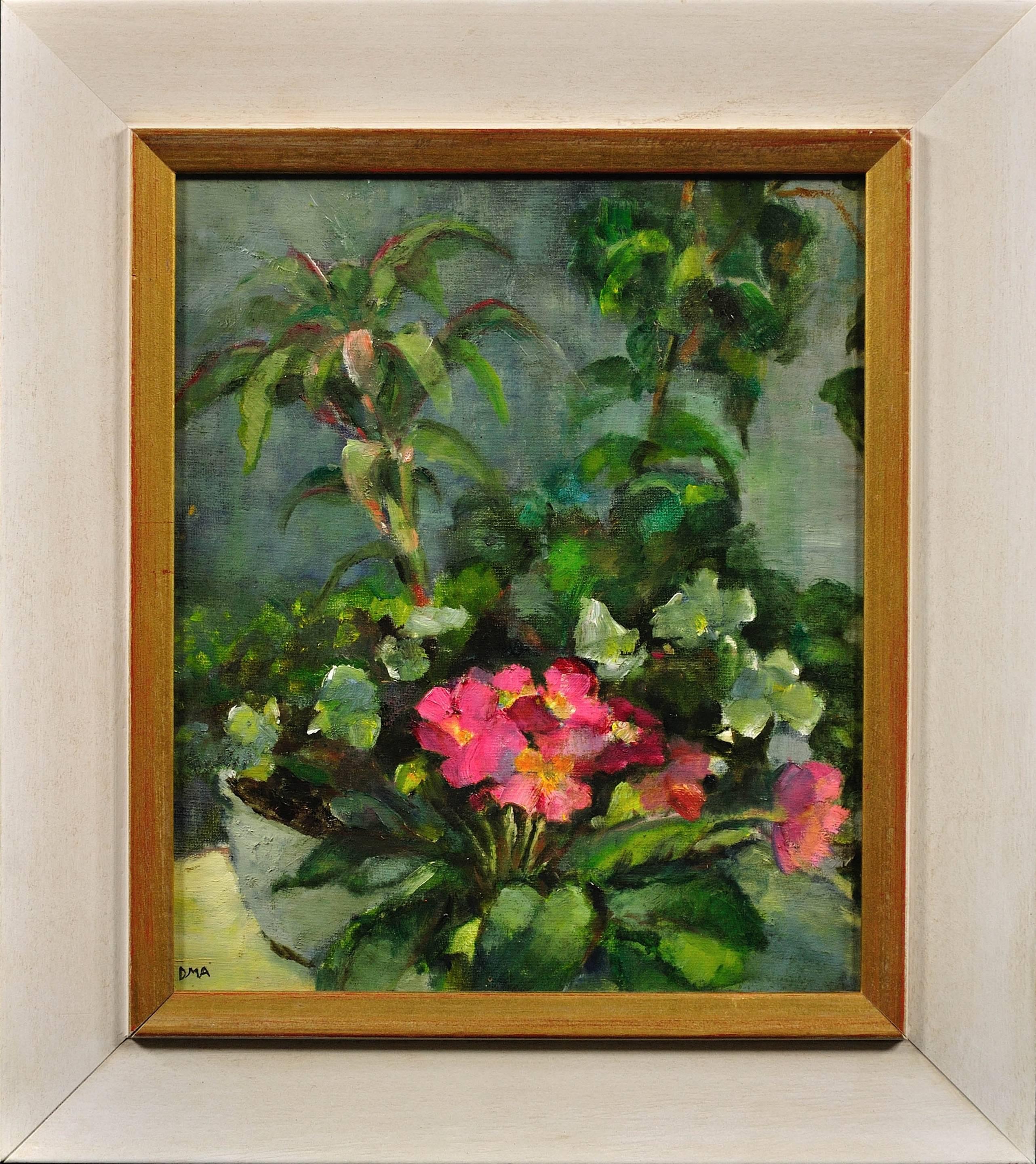 Diana Maxwell Armfield Still-Life Painting - Pink Primulas & Pot Plants.Original Still Life Flower Painting. Modern British.