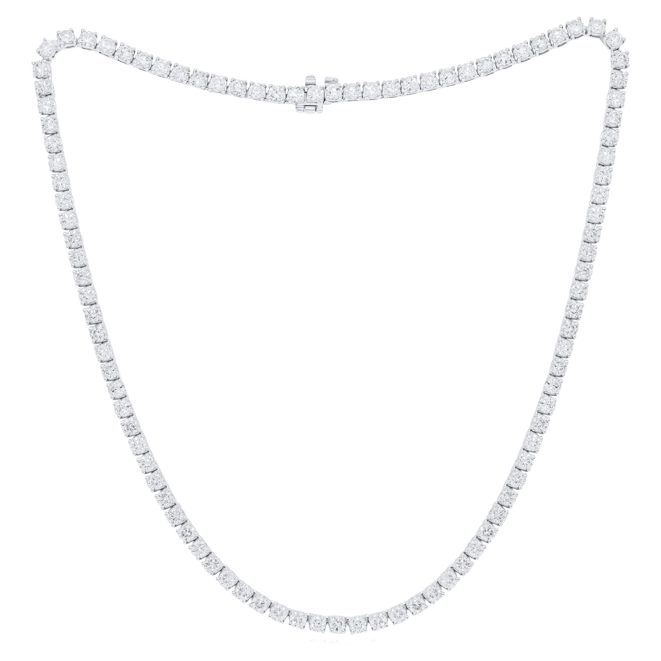 Diana M.Custom 24.20 Cts 4 Prong Diamond 18k White Gold Tennis Necklace For Sale