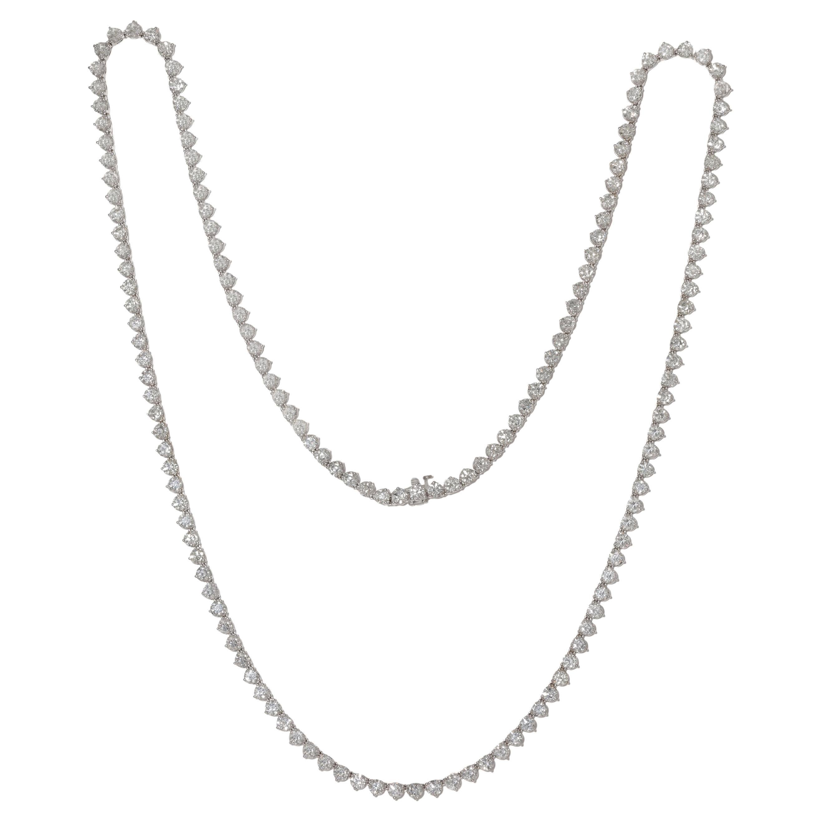 Diana M.Custom 43.47 Cts Redonda 3 Puntas  Collar Tenis Oro Blanco 18k Diamantes